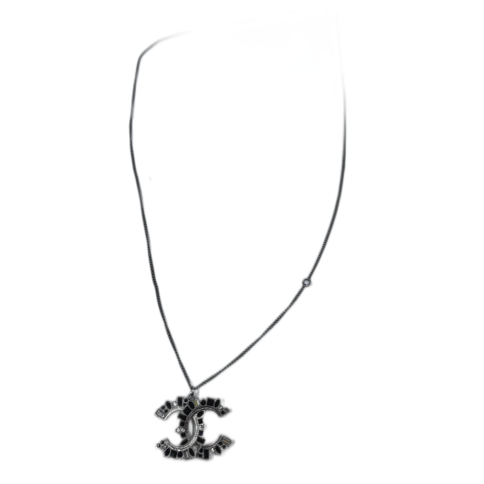 CHANEL Crystal CC Pendant Necklace Silver 1238326  FASHIONPHILE