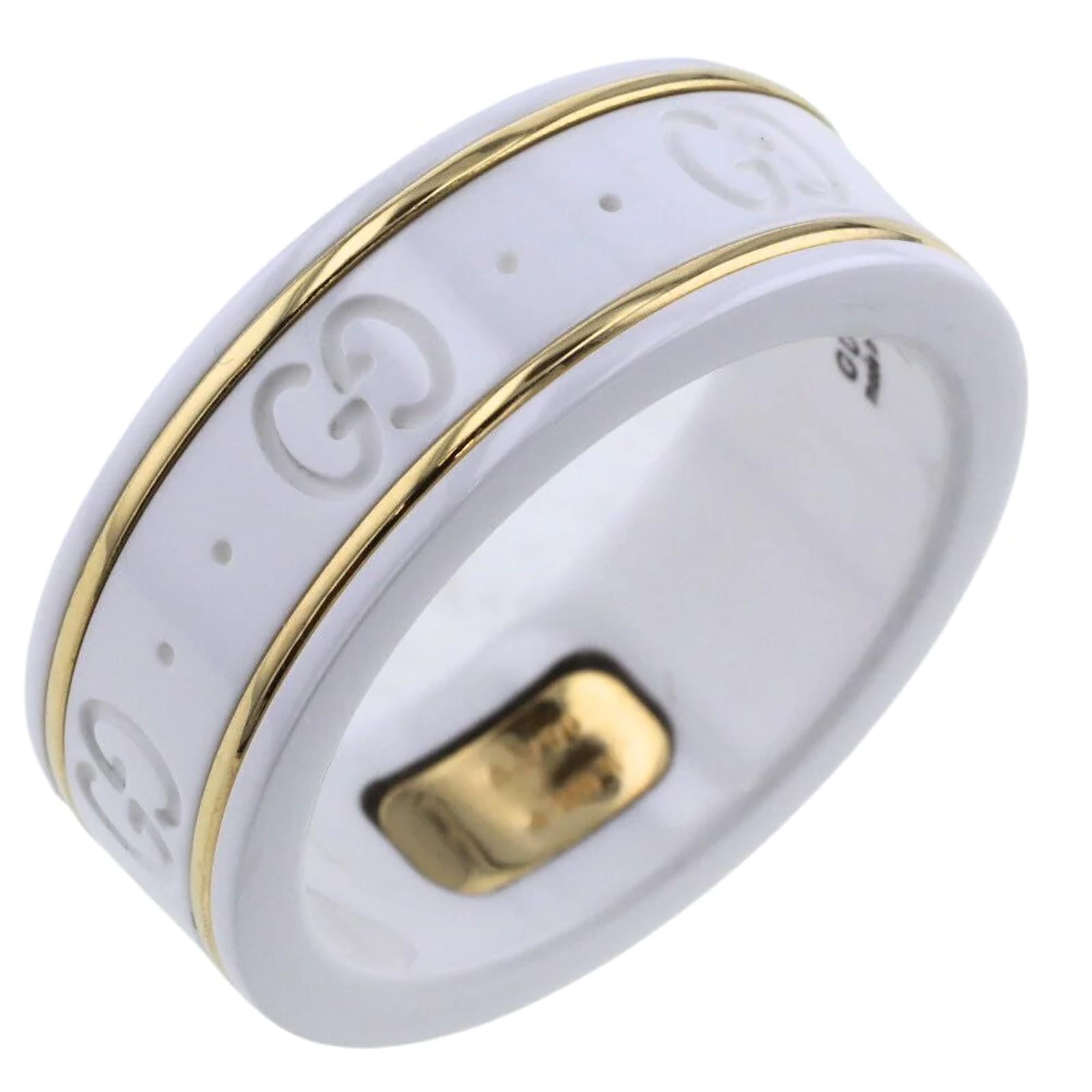 Gucci 18k Gold GG Icon Ring White Ceramic ref.925123 - Joli Closet