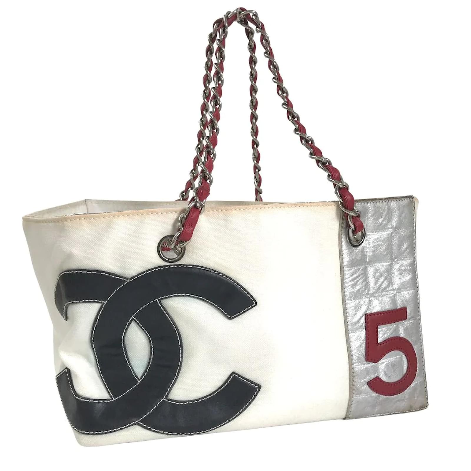 Chanel Chanel Coco Window Grey & White Canvas Tote Bag