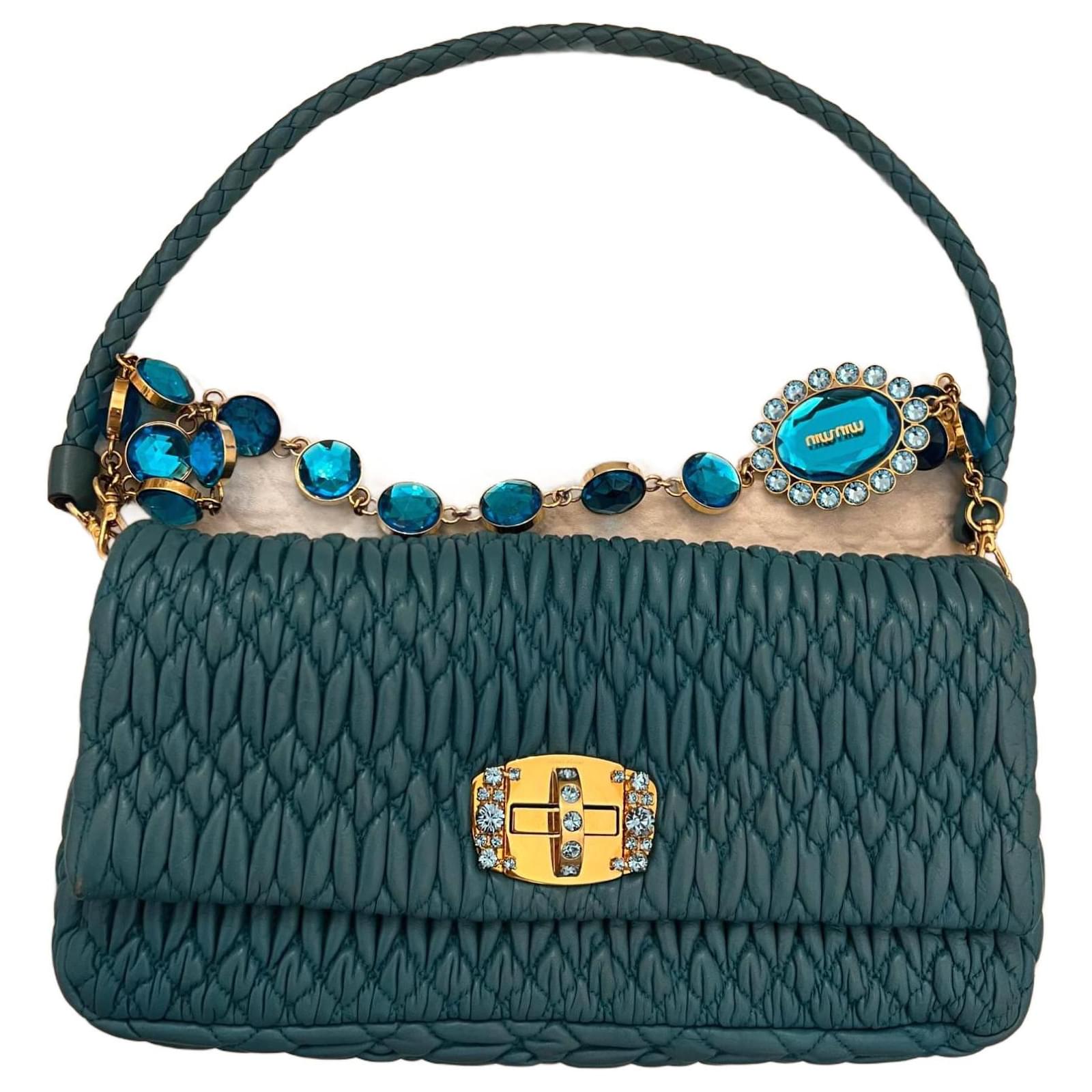 Miu Miu Blue Matelasse Nappa Leather Crystal Tote Miu Miu