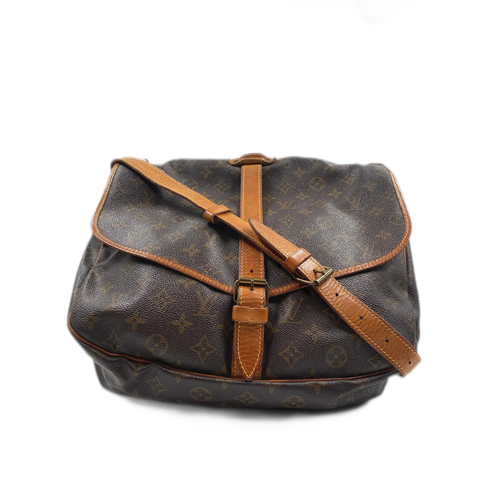 Coated Canvas Louis Vuitton Saumur 35 Brown Leather ref.926323 - Joli Closet