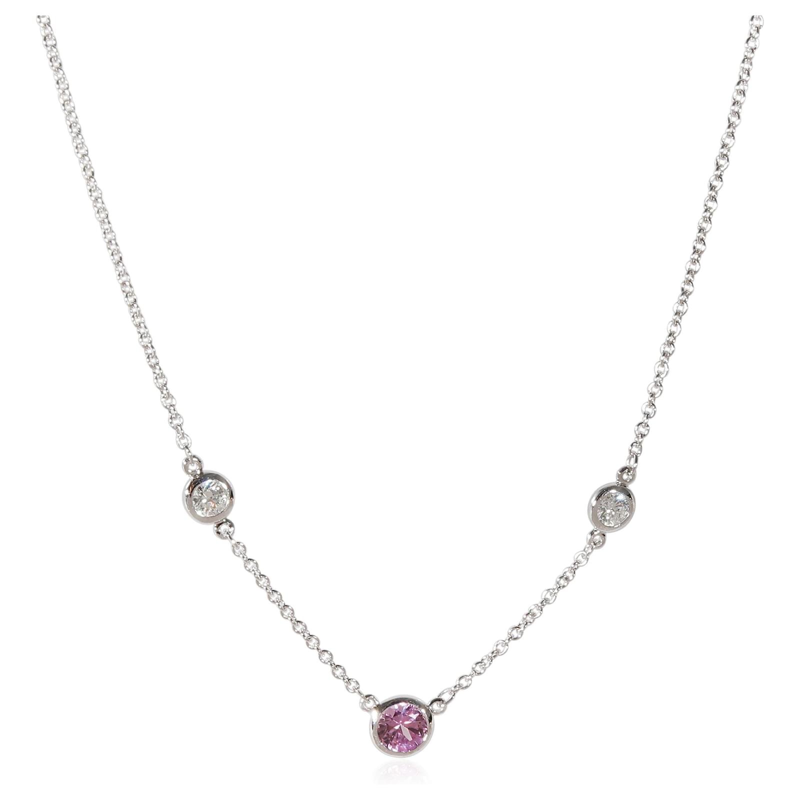 Tiffany & Co. Sentimental Heart Necklace Platinum Diamond Pink Sapphire 