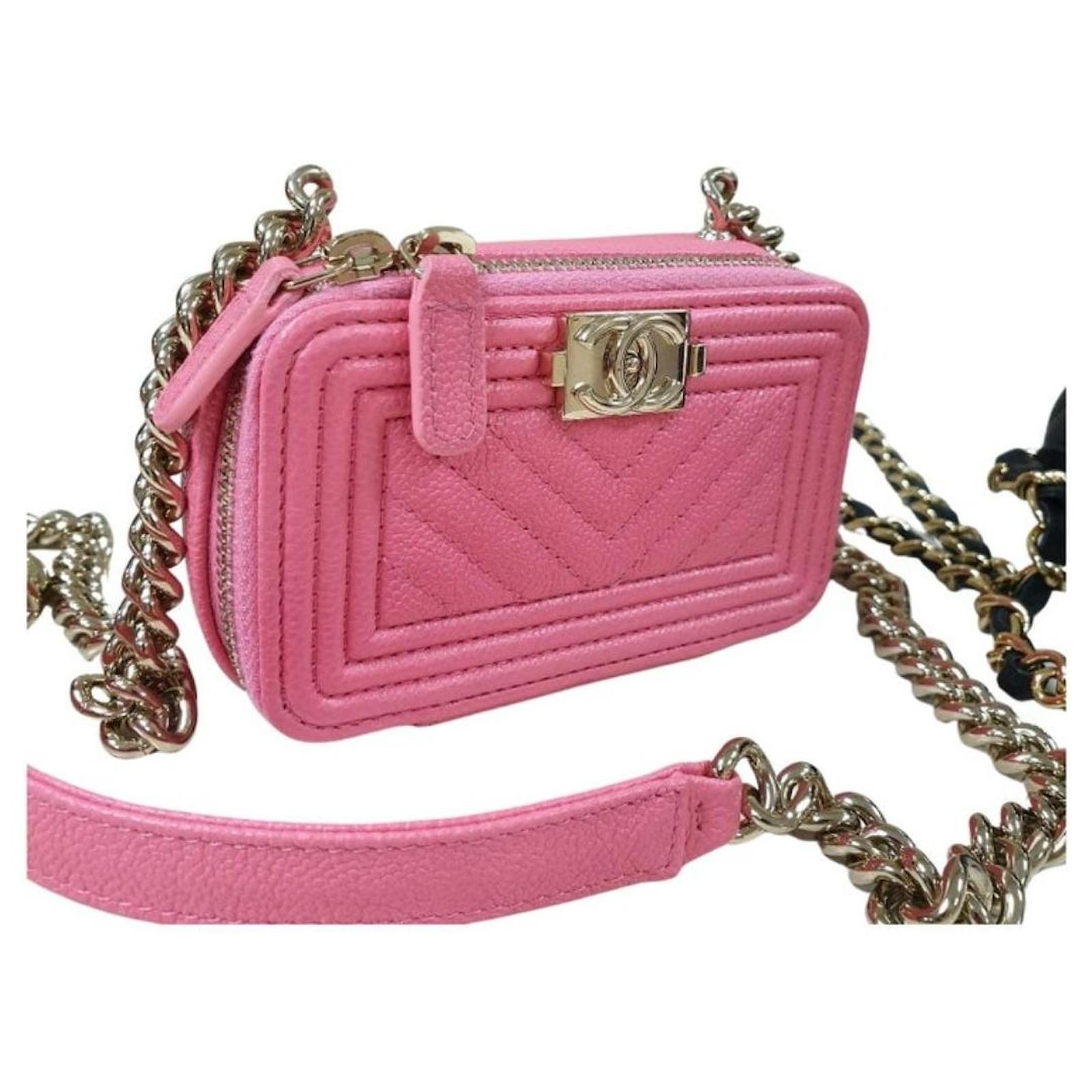 Chanel Pink Caviar Leather Boy Woc lined Zip Clutch Crossbody Bag