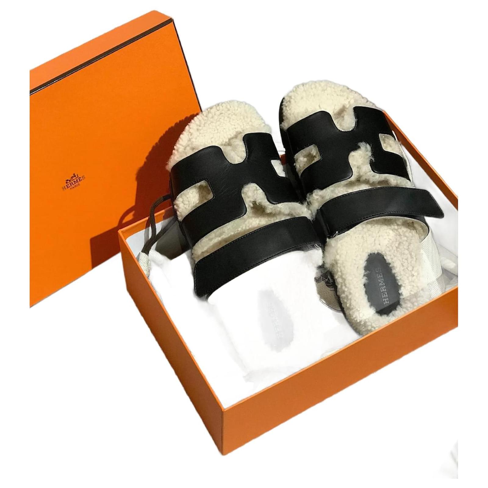 Hermès HERMES Sandals T.EU 38 Leather Black ref.927630 - Joli Closet