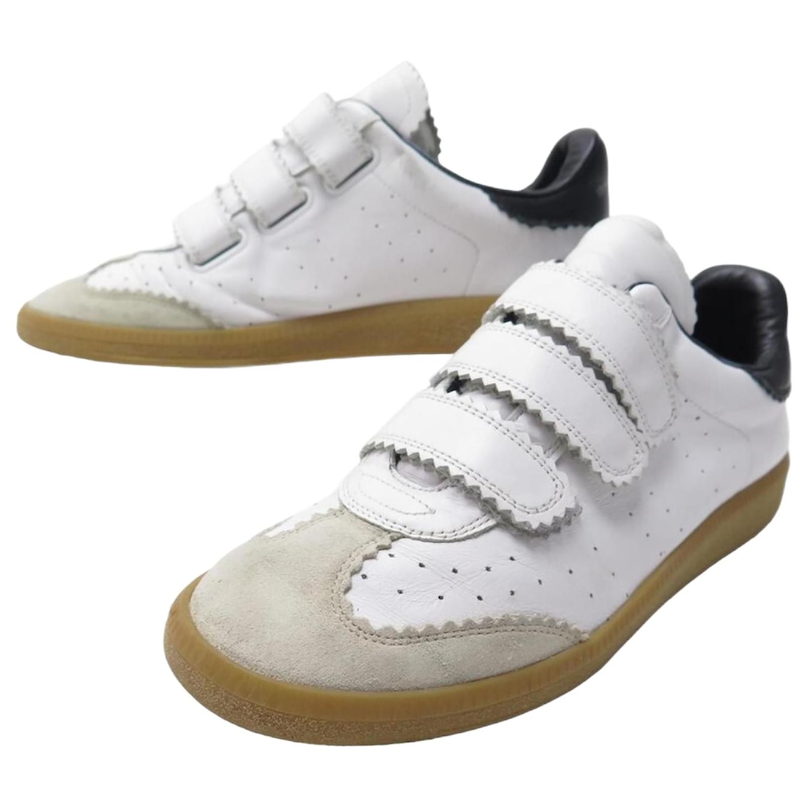 ISABEL MARANT SHOES BETH A SCRATCH SNEAKERS 38 IN WHITE LEATHER AND SUEDE Joli Closet