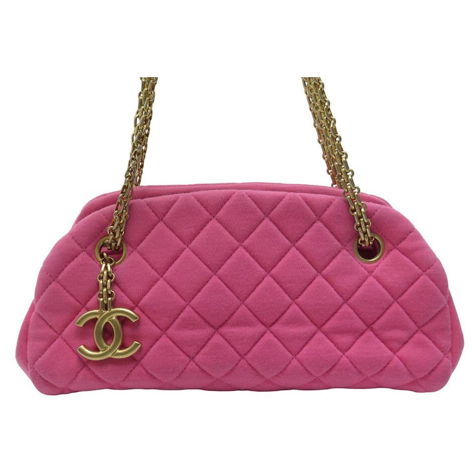 CHANEL BOWLING MADEMOISELLE MATELASSE PINK CANVAS HAND BAG Cloth