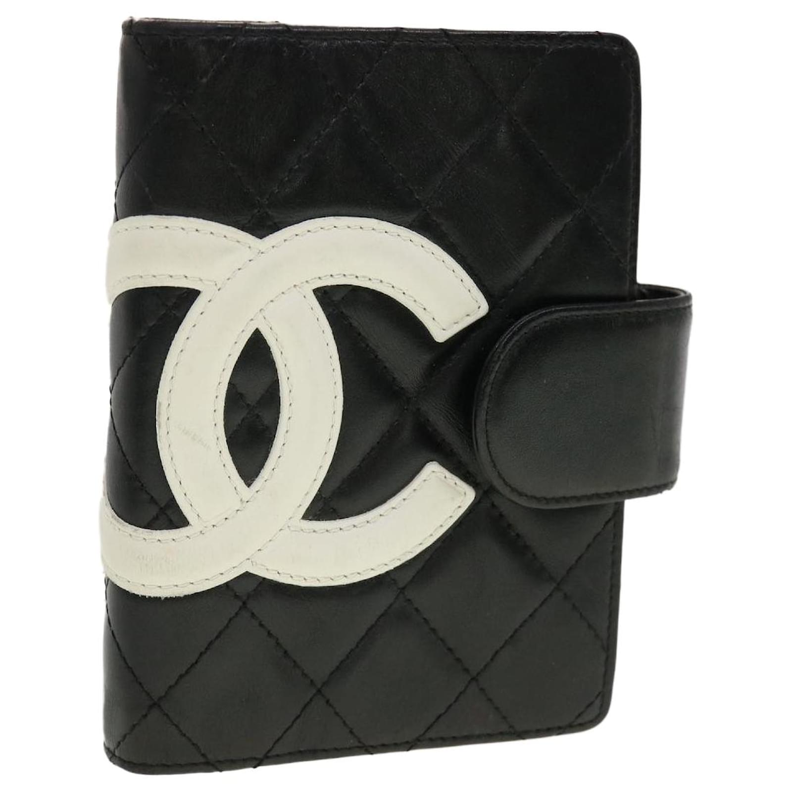 CHANEL Cambon Line Day Planner Cover Leather Black CC Auth th3612