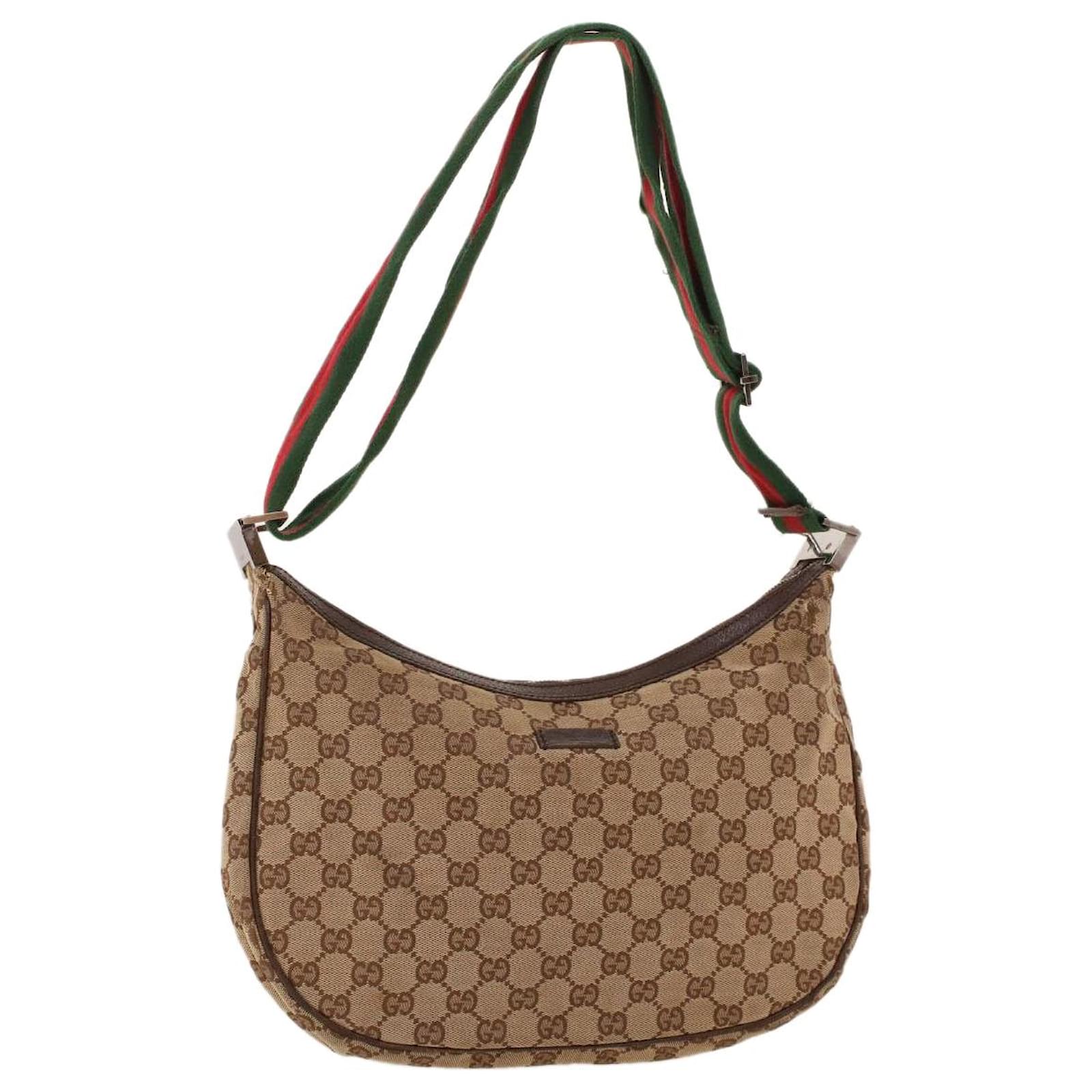 GUCCI GG Canvas Web Sherry Line Shoulder Bag Beige Red Green Auth lt689