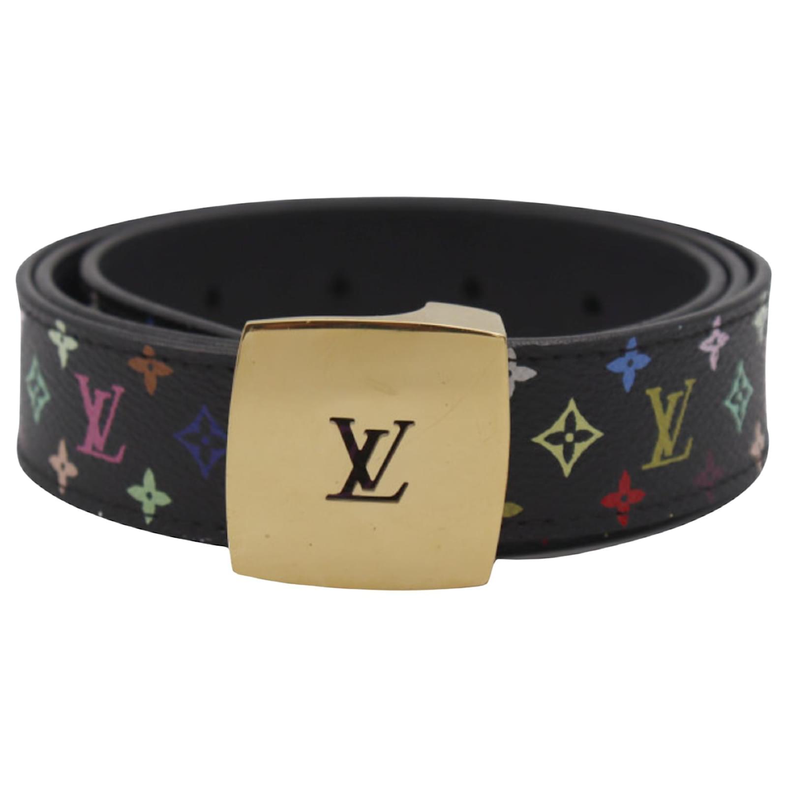 Louis Vuitton Black Multicolore Monogram LV Cut Belt 90