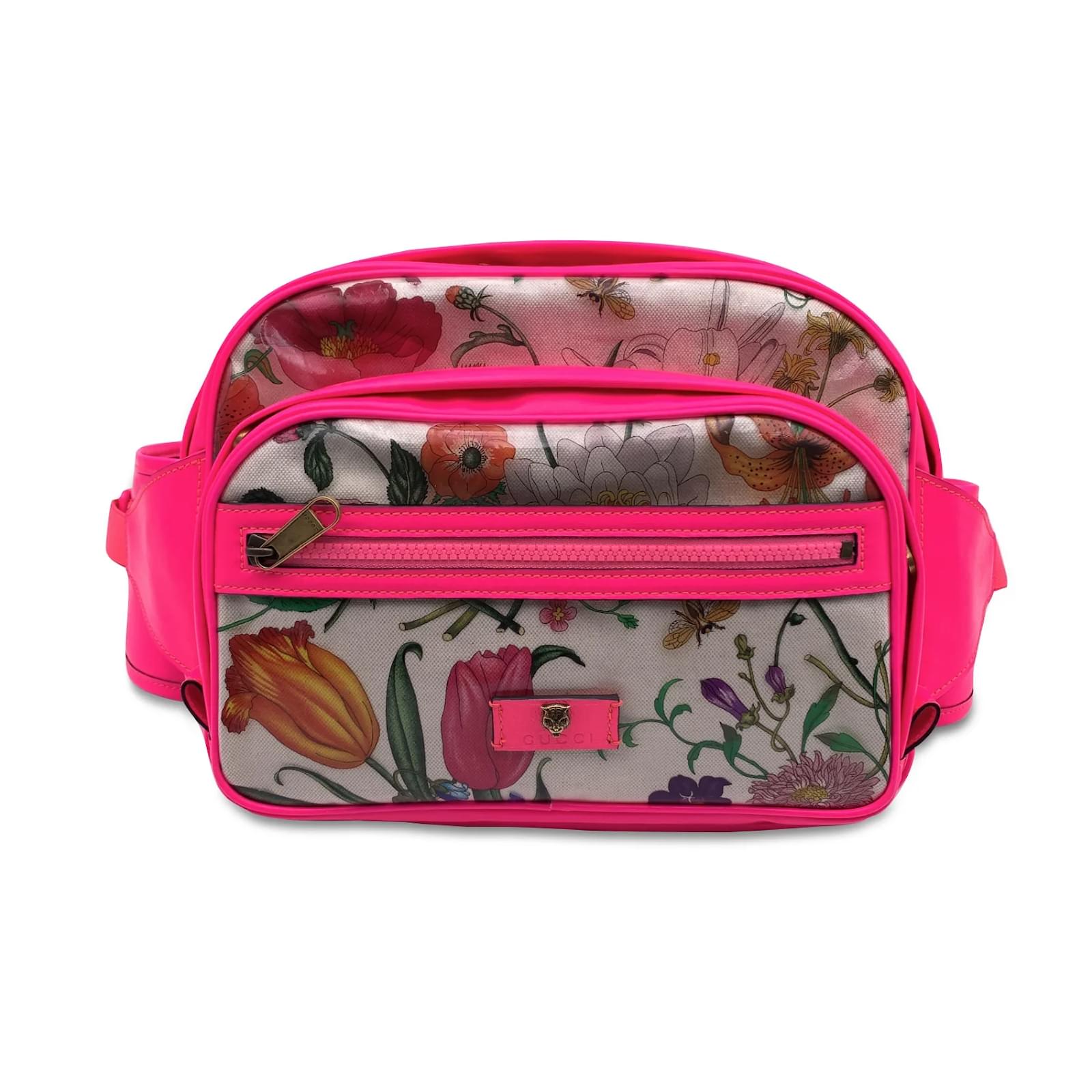 Gucci Pink Fluo Unisex Clear PVC Floral Belt Bag Fanny Pack Plastic ref.928492 Joli Closet