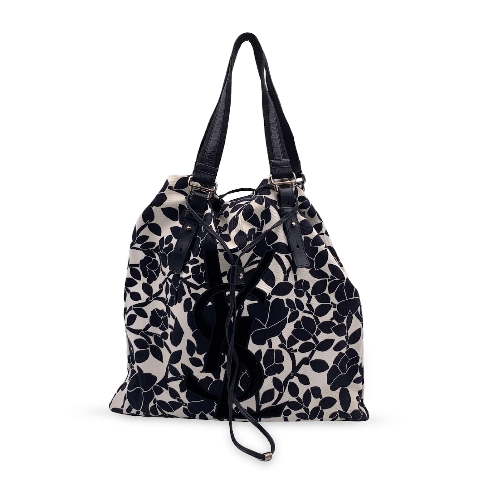 Yves Saint Laurent Black White Canvas Logo Kahala Tote Shopping Bag Cloth  ref.928493 - Joli Closet