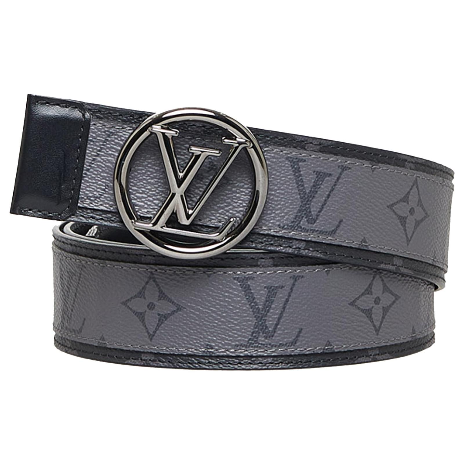 Louis Vuitton Gray LV Circle Reversible Belt Black Grey Cloth ref