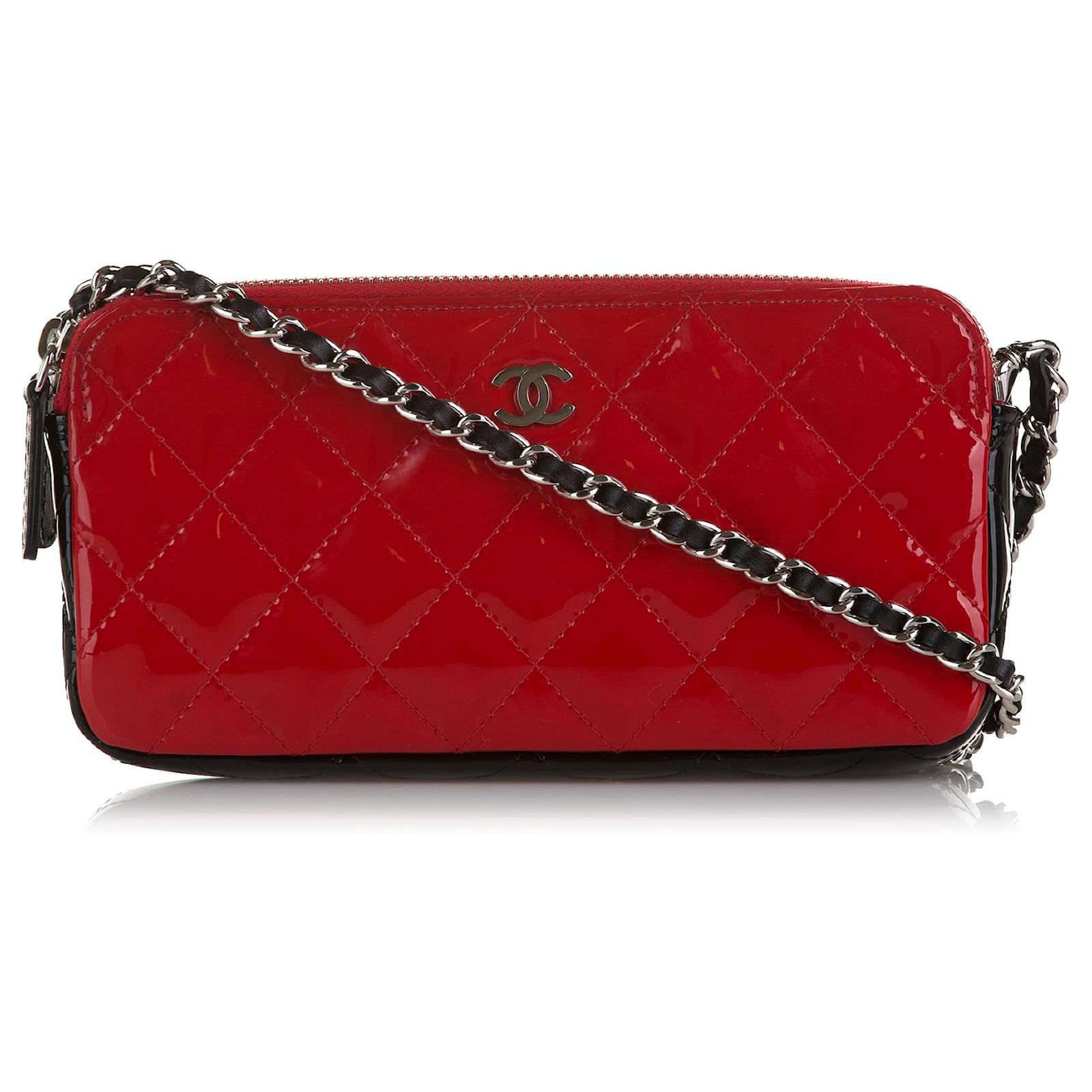 Chanel Red CC Double Zip Wallet on Chain Black Leather Patent leather  ref.929101 - Joli Closet
