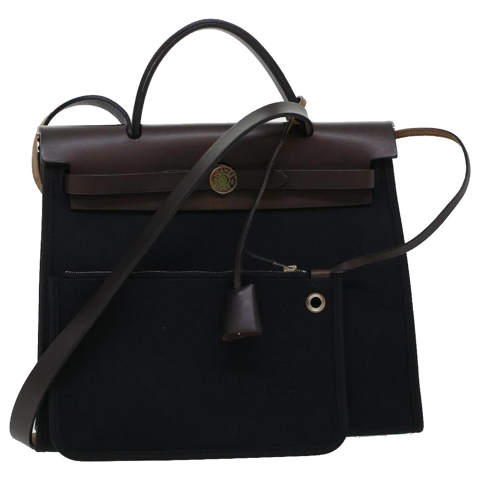 Hermès HERMES Herbag Zip PM Hand Bag Canvas 2way Black Auth am4398 Cloth  ref.929383 - Joli Closet