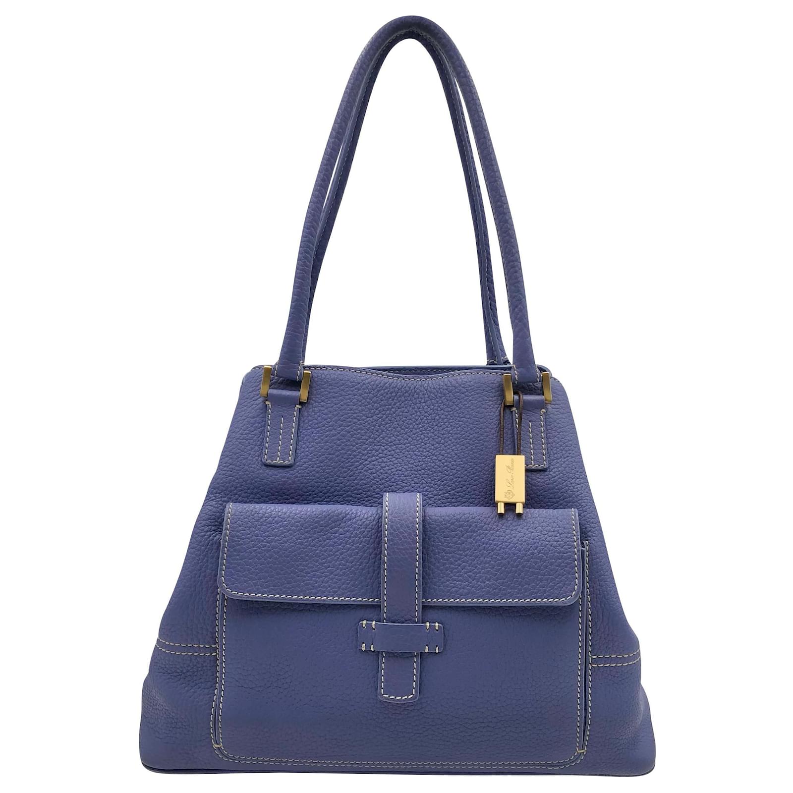Loro Piana Globe bag in blue grained leather ref.930121 - Joli Closet