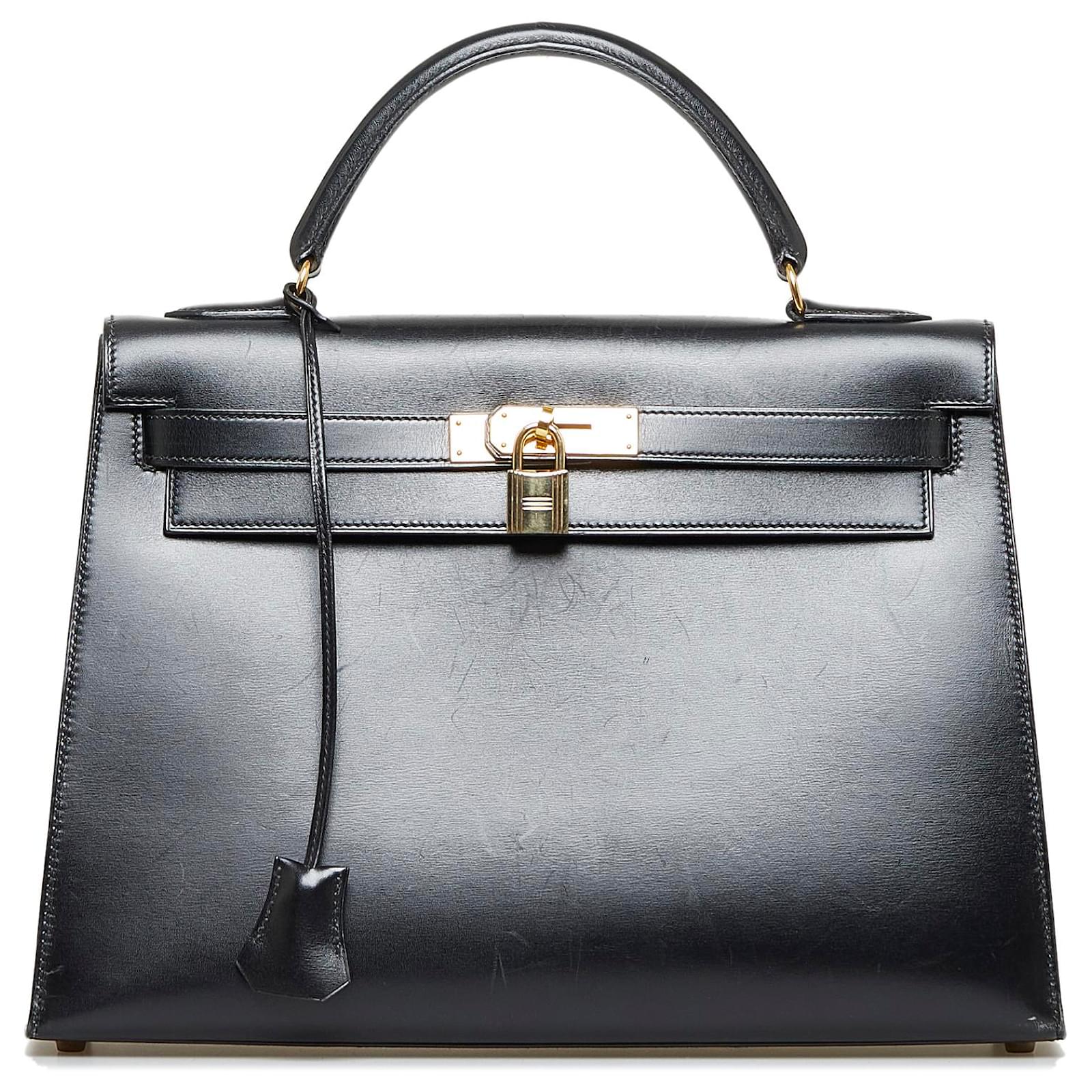 Hermès Hermes Black Box Calf Kelly 32 Leather Pony-style calfskin