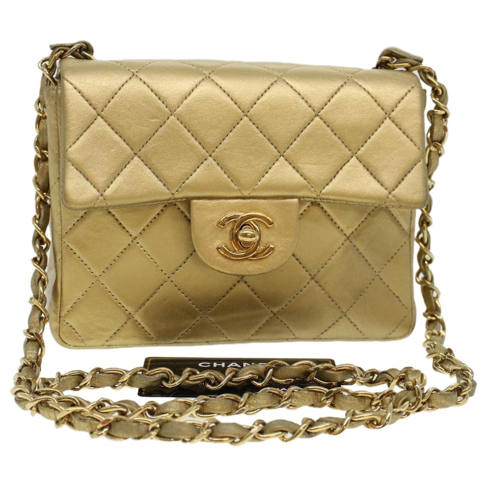 Chanel Vintage Chanel Gold Quilted Leather Mini Shoulder Flap Bag