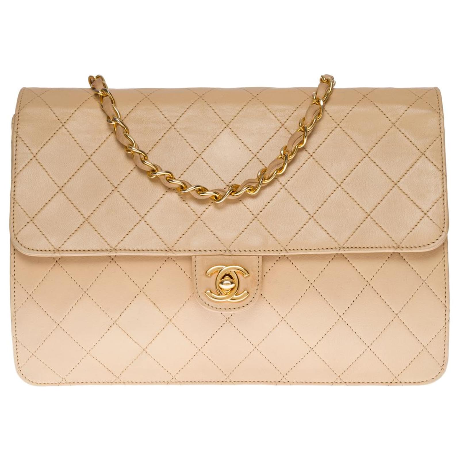 Chanel Timeless/classique Leather Crossbody Bag In Beige
