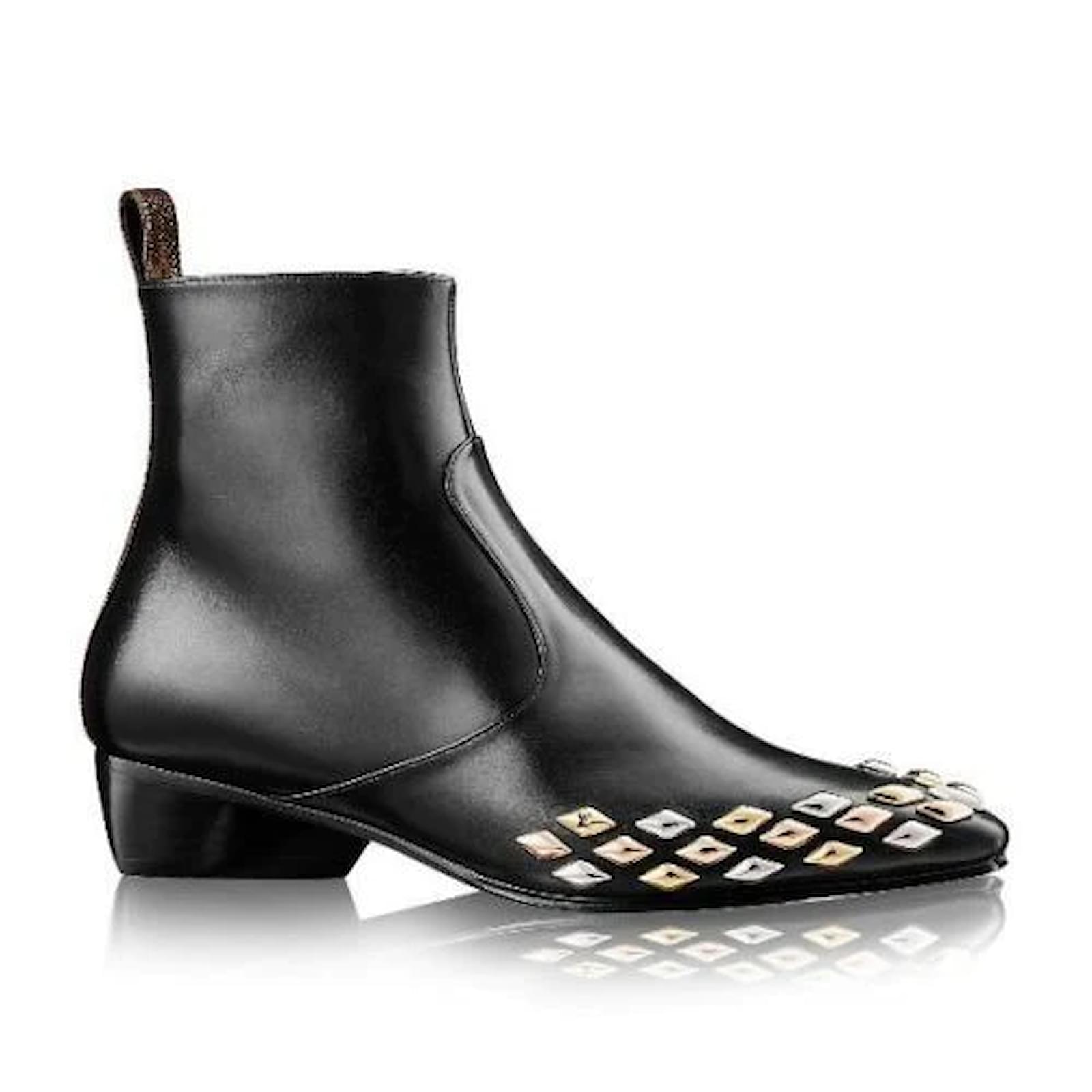 Louis Vuitton Black Leather Boots With Gold Detail in 2023