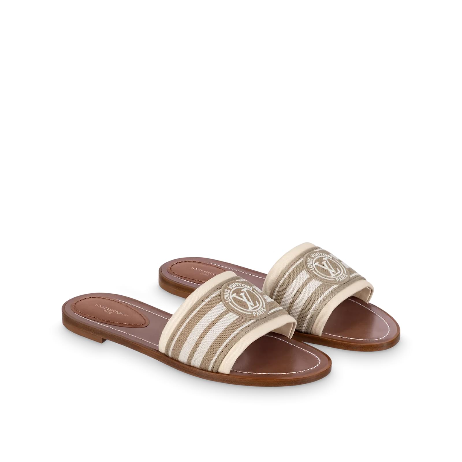 Louis Vuitton Cream Leather Slide Sandals