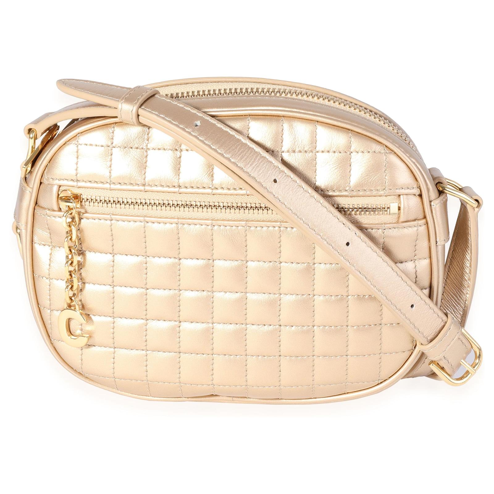 Celine Celine Gold Quilted Leather Small C Charm Camera Bag Golden Metallic ref.932300 Joli Closet