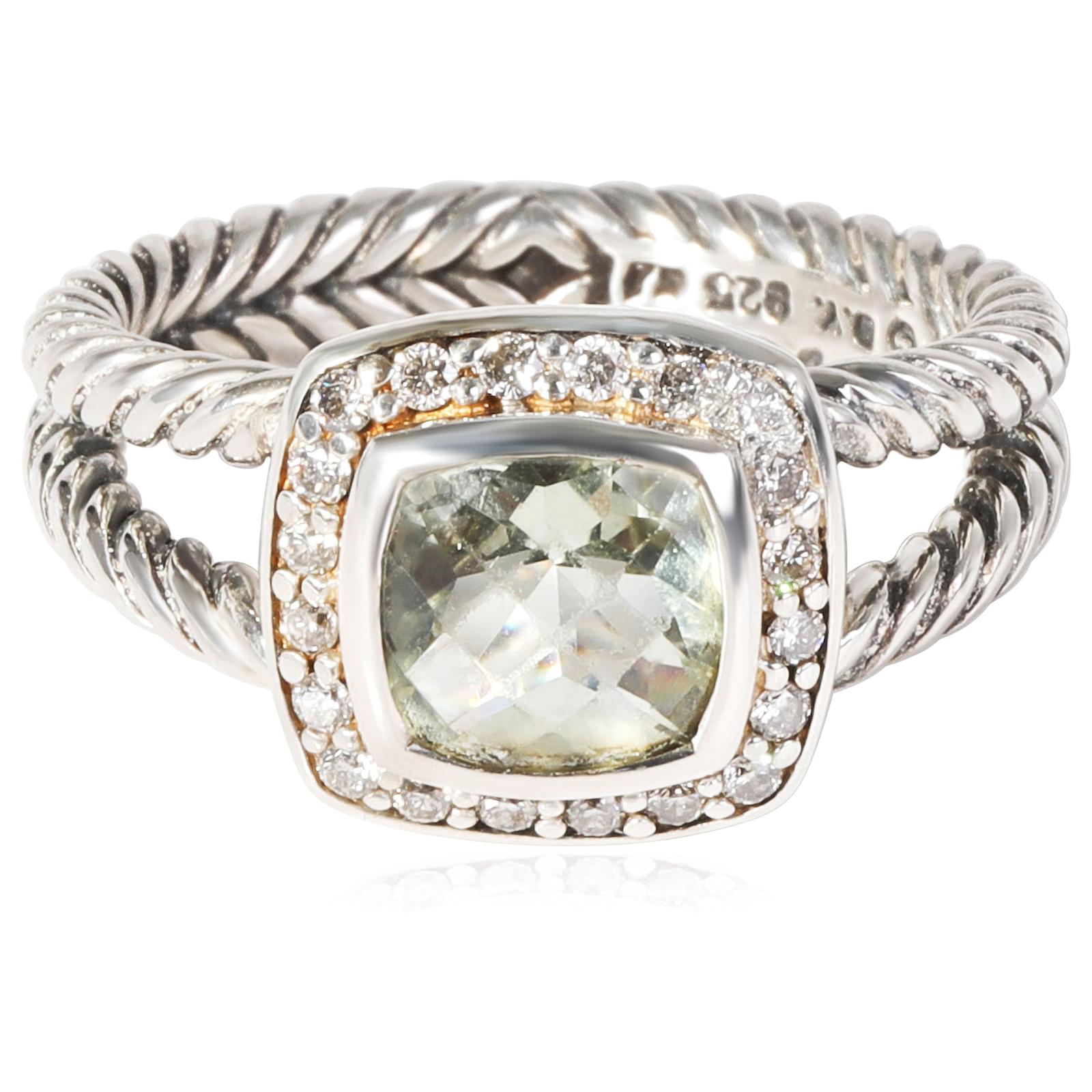 David Yurman Albion Prasiolite Diamond Ring in Sterling Silver