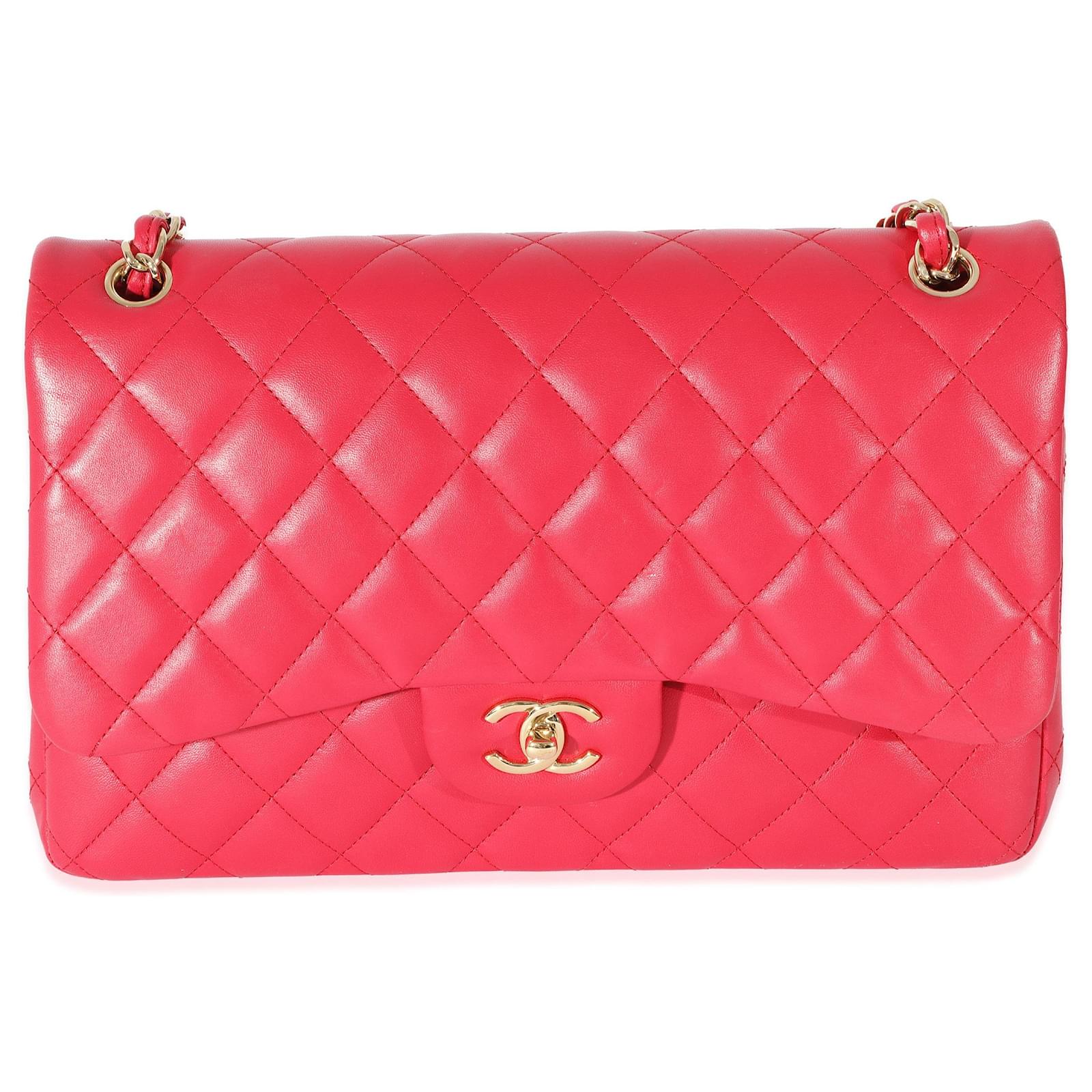 Timeless Chanel Pink lambskin Jumbo classic flap bag Leather ref
