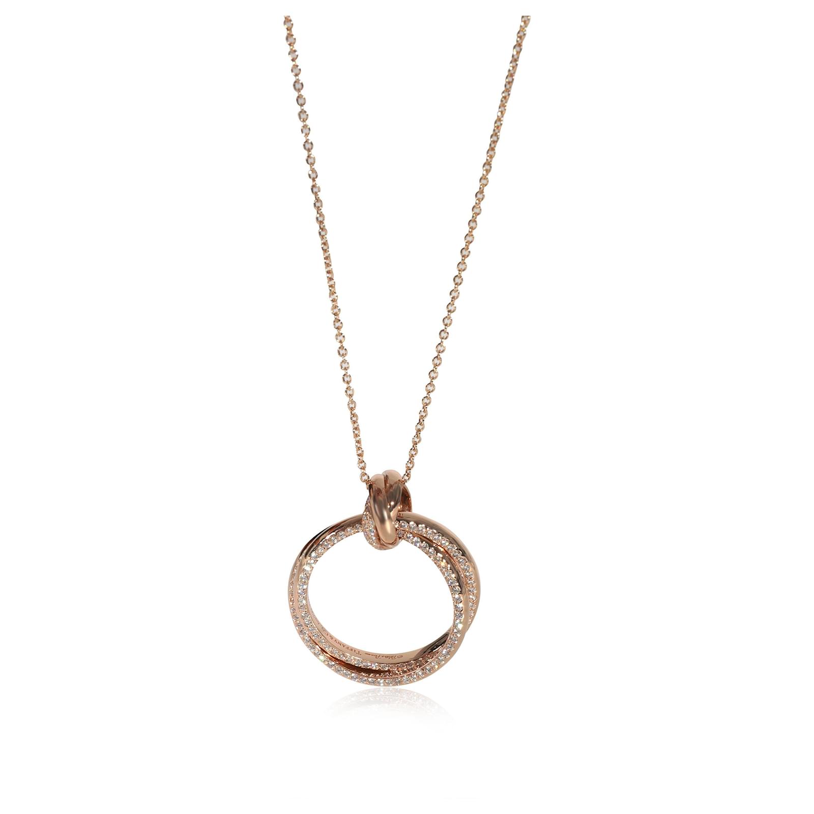 Tiffany & Co Atlas Diamond Circle Pendant Necklace 18K Rose Gold