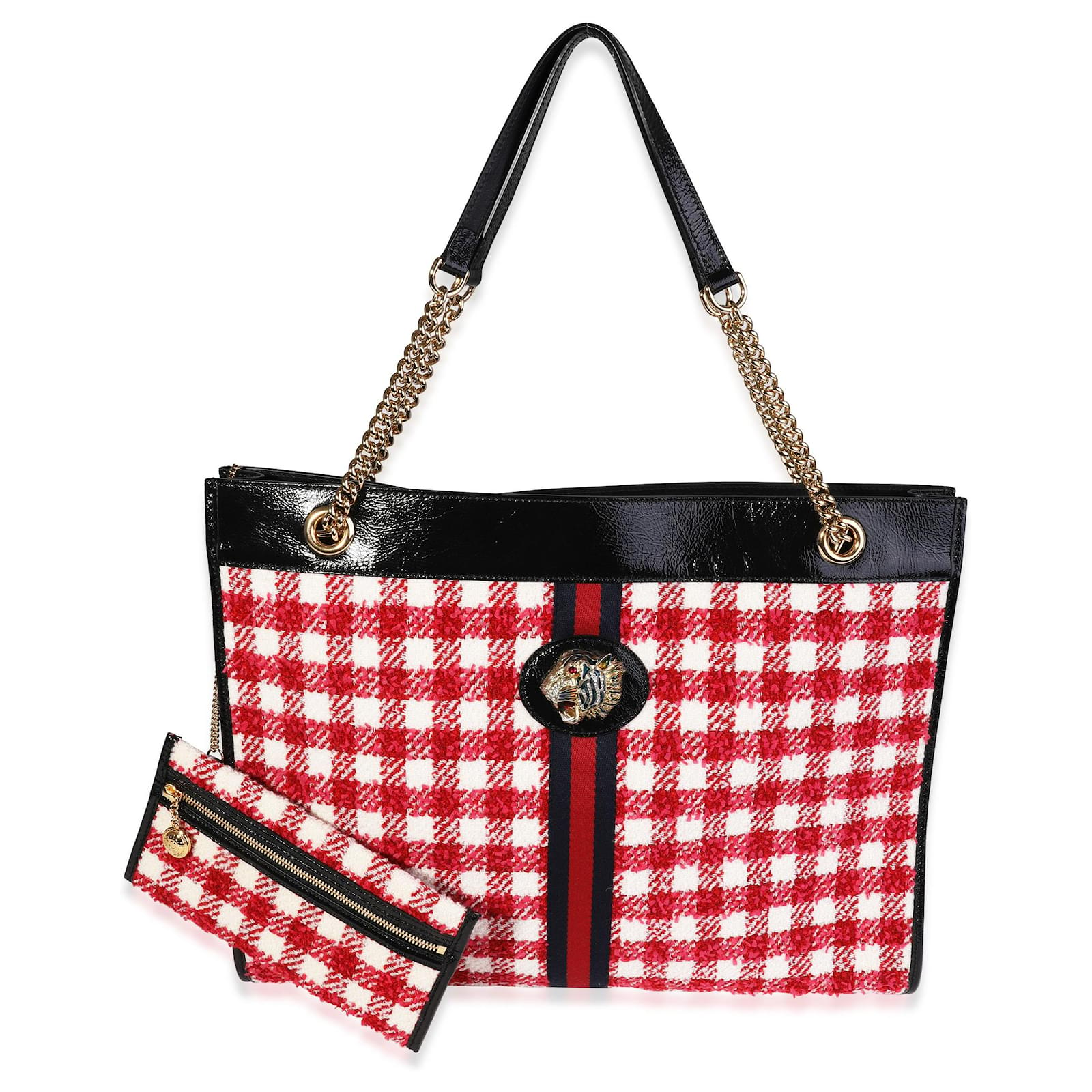 Gucci Red & White Tweed Large Rajah Tote