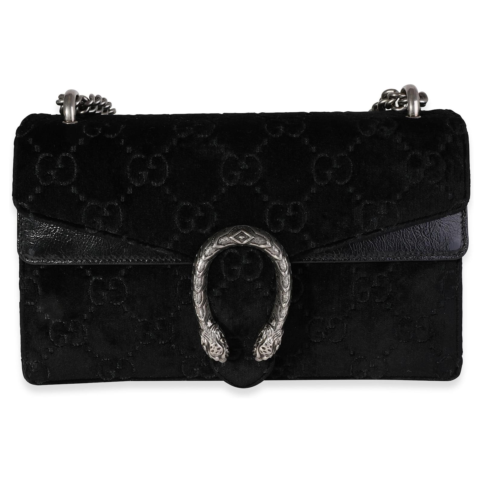 Gucci Black Gg Velvet & Patent Leather Small Dionysus Bag Silvery Metallic  ref.933136 - Joli Closet