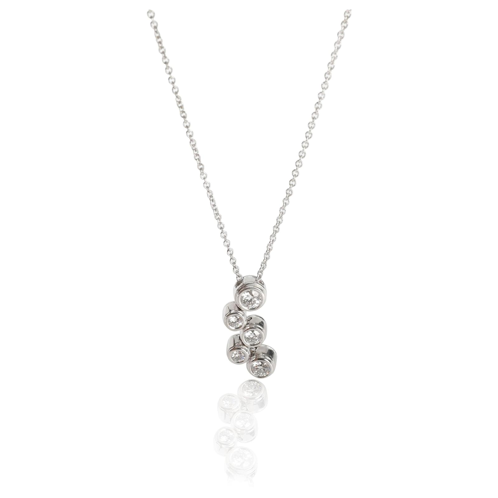 Tiffany Soleste Pendant in Platinum with A Sapphire and Diamonds, Size: 16 in.