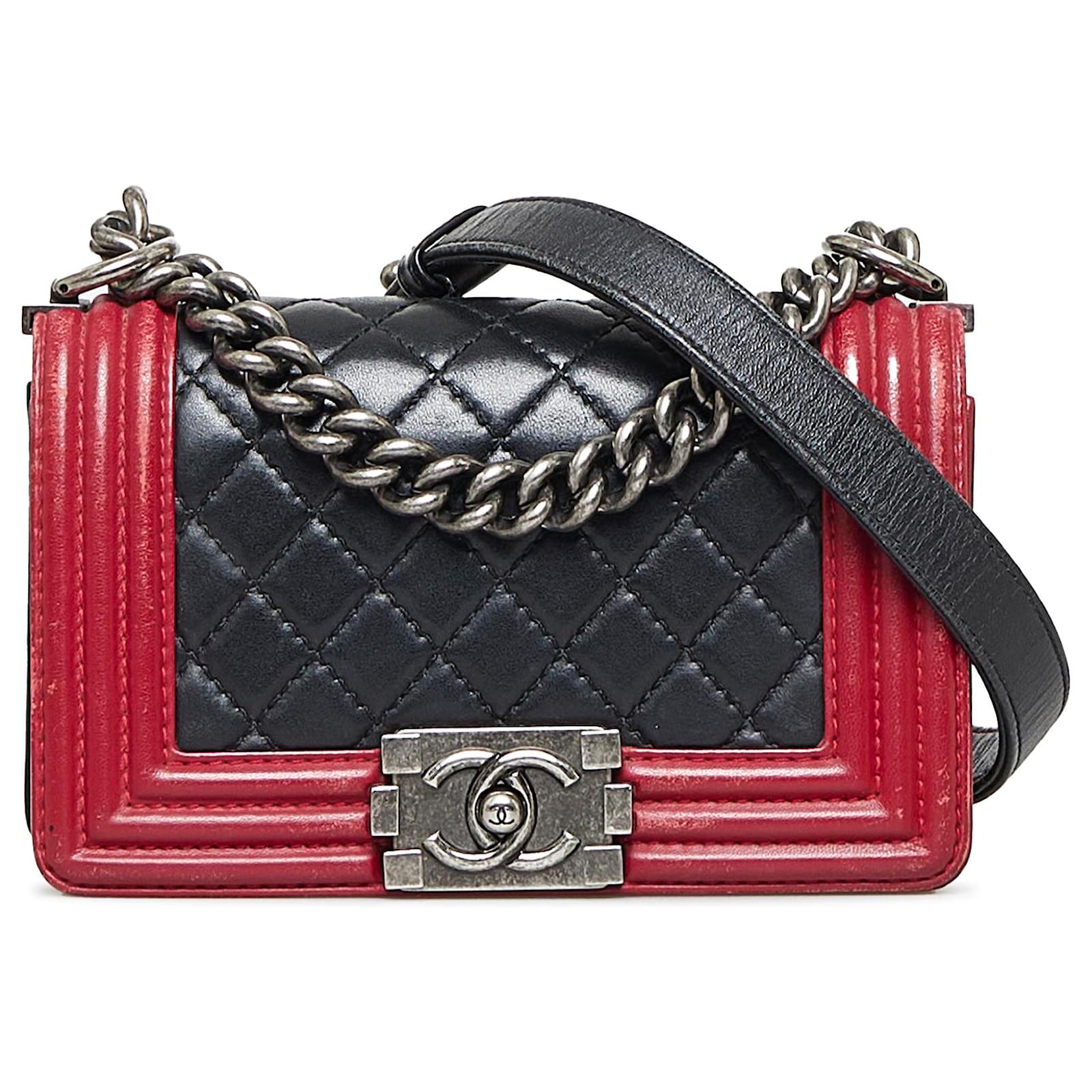 Chanel Black Small Bicolor Boy Leather Pony-style calfskin ref