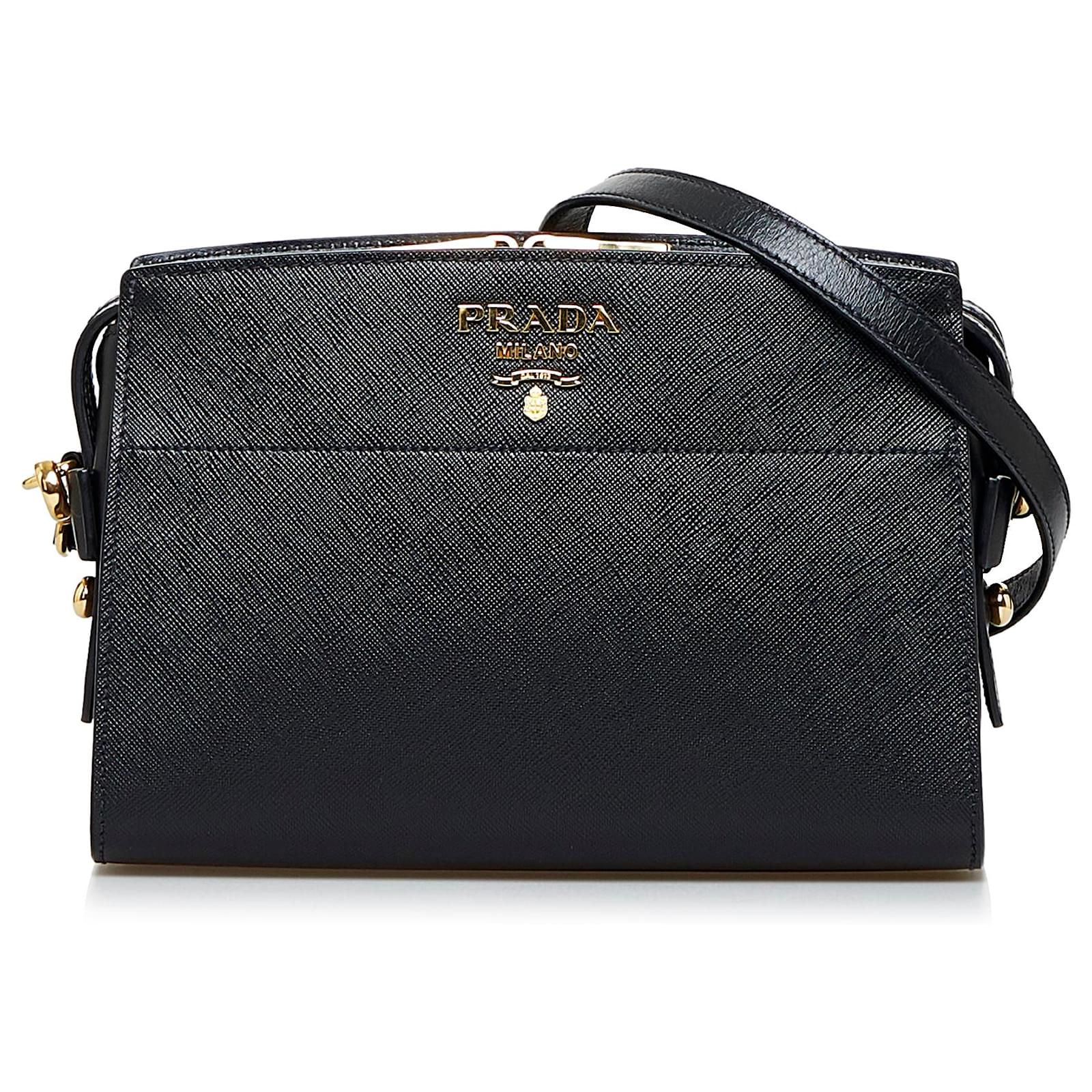 Prada Black City Calf and Saffiano Esplanade Crossbody Leather