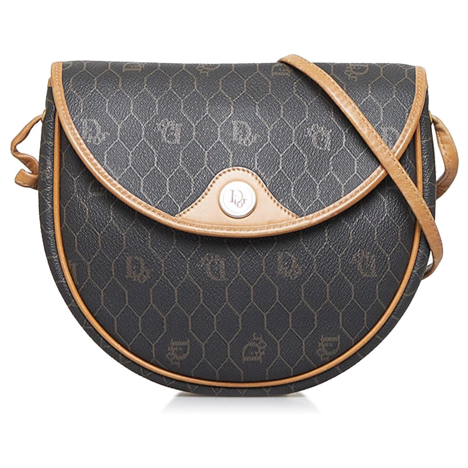 Dior Black Honeycomb Crossbody Brown Leather Cloth Pony-style