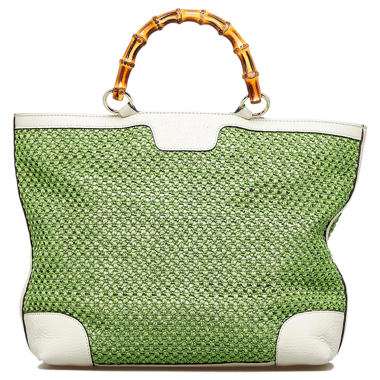 Gucci Green Medium Raffia Bamboo Shopper Pony-style calfskin ref