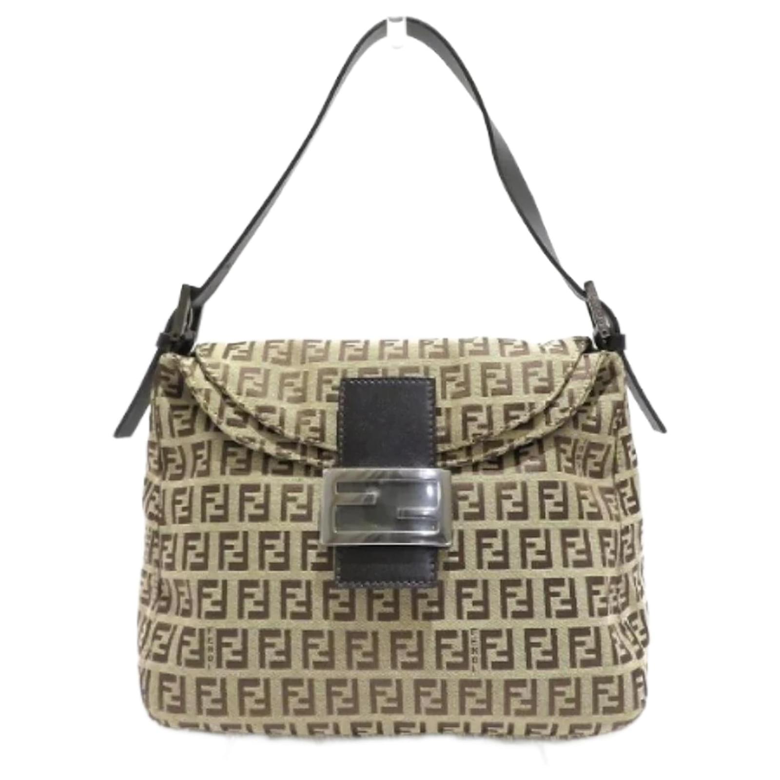 Fendi Zucchino Double Flap Baguette Shoulder Bag, Brown Canvas