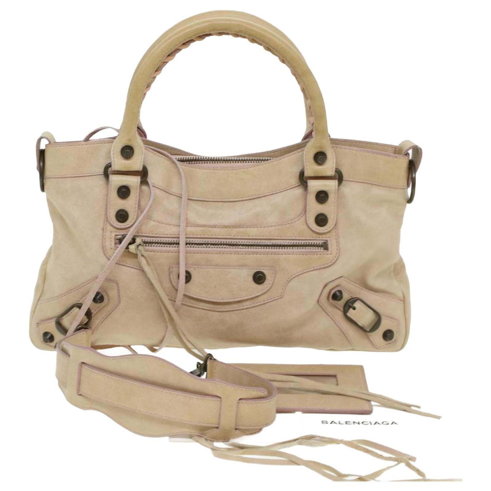 BALENCIAGA The first Hand Bag Leather 2way Beige 103208 Auth