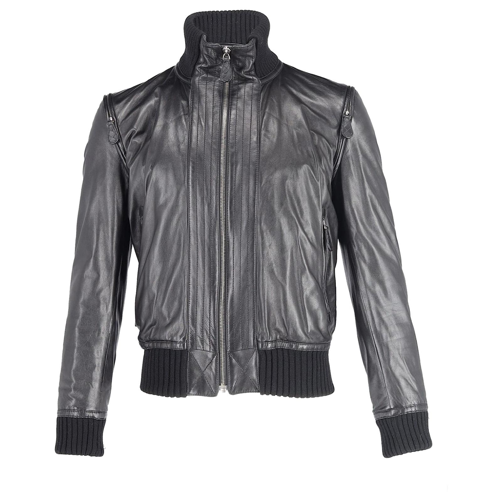 Bottega Veneta Turtleneck Bomber Jacket in Black Leather ref