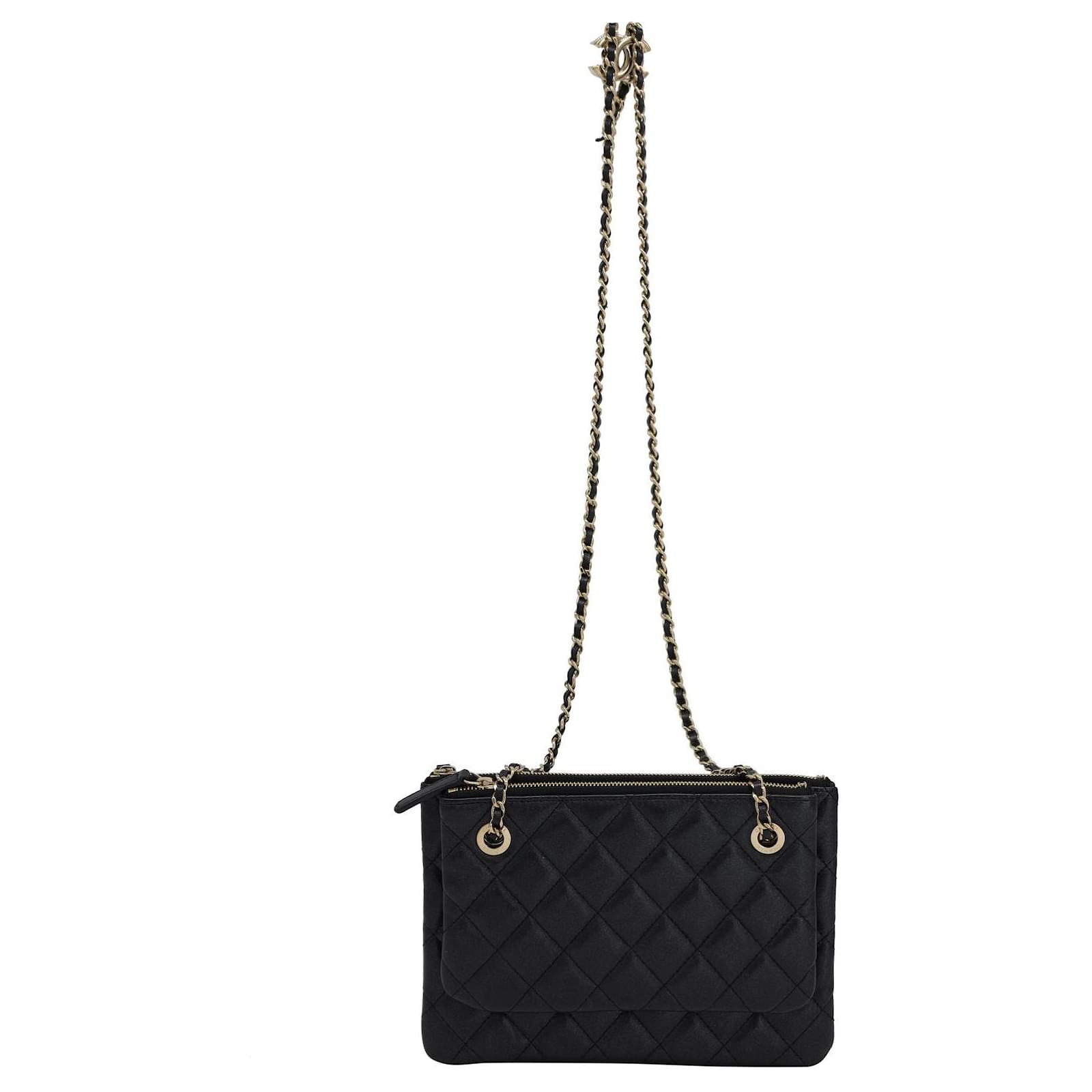 Chanel Double Zip Wallet on Chain in Black Lambskin Leather ref
