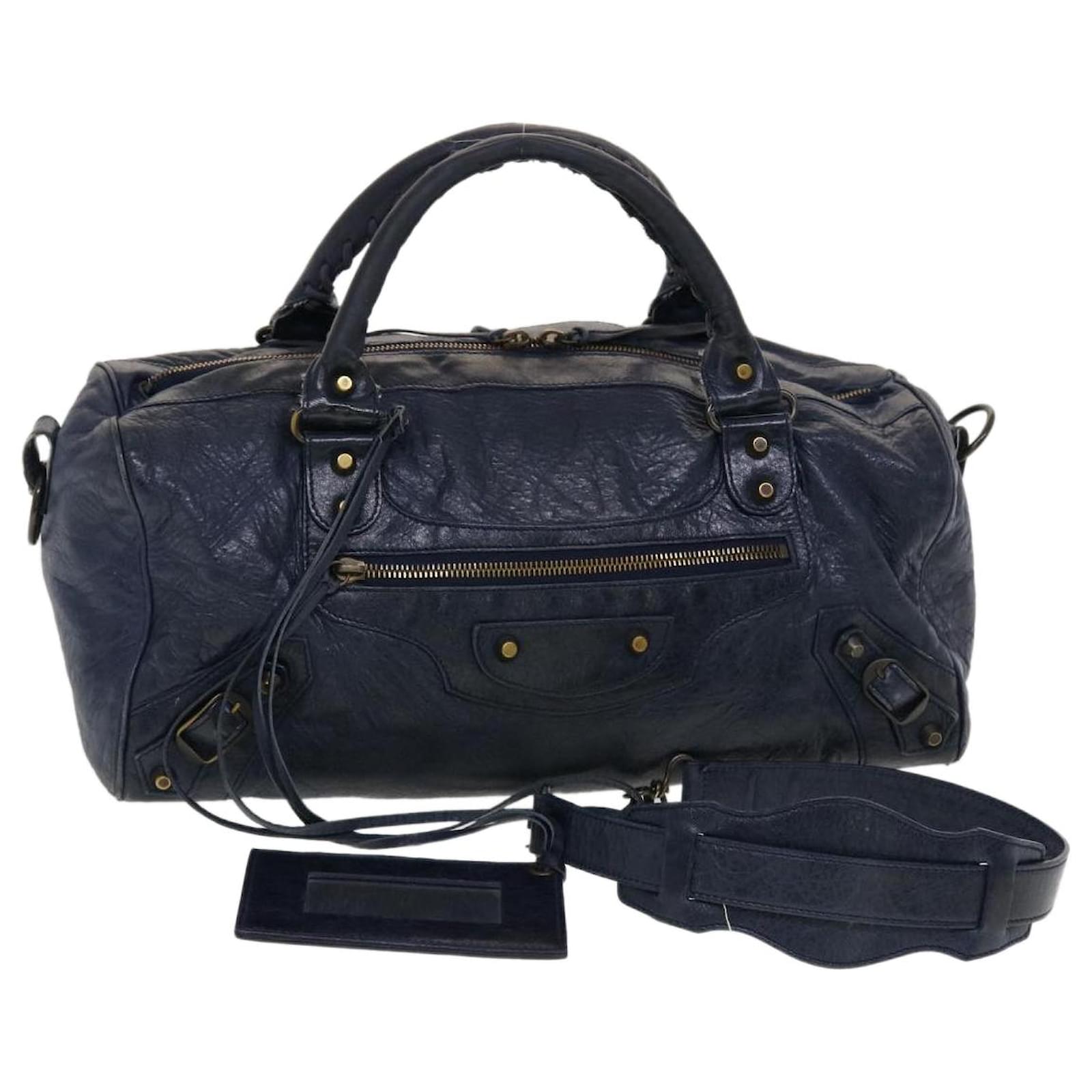 BALENCIAGA Tzigie Hand Bag Leather 2way Navy 128523 auth 43113
