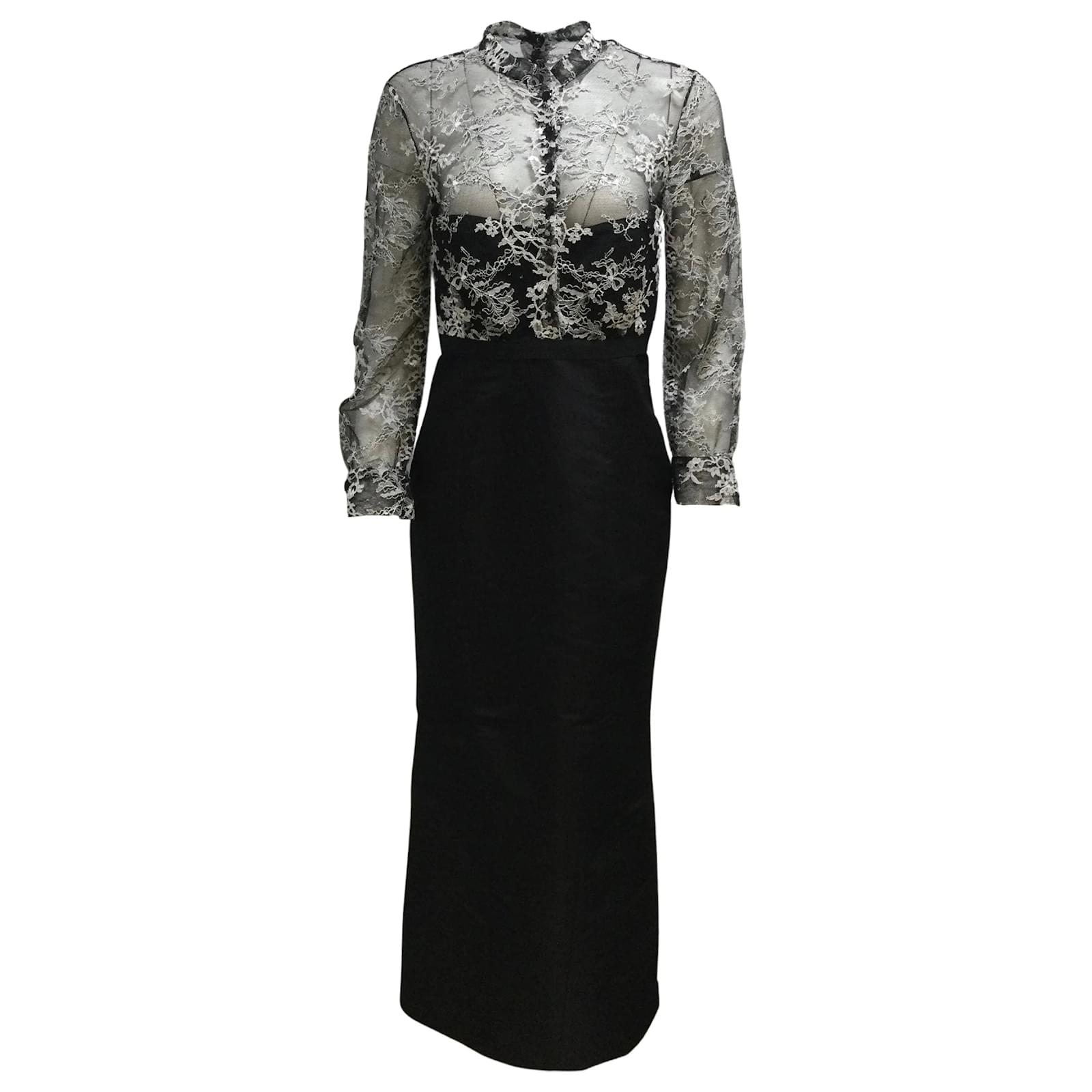 Carolina Herrera Black / White Long Sleeved Full-length Lace Gown