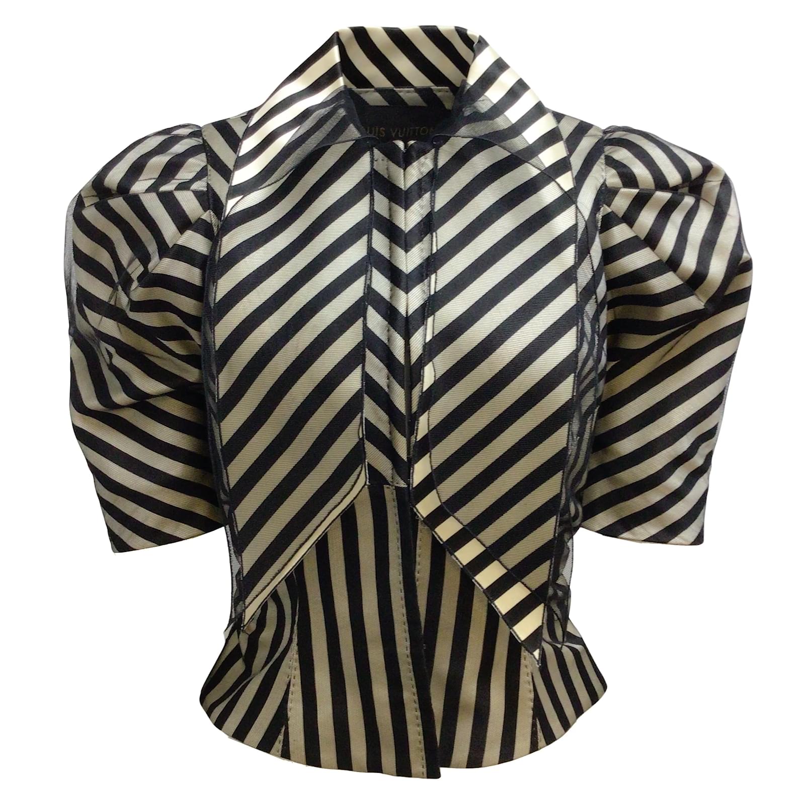 Louis Vuitton Beige / Black Striped Short Sleeved Silk Tulle Jacket  ref.937601 - Joli Closet