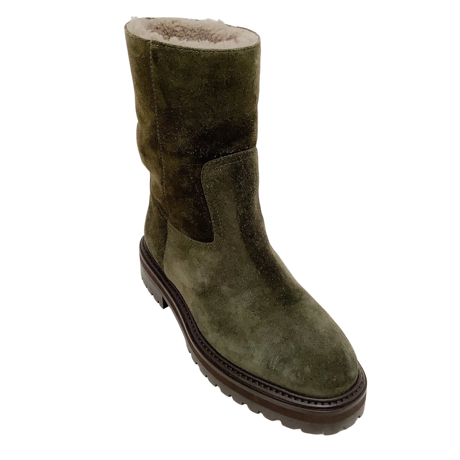 Jimmy Choo Seaweed Suede Yari Boots with Shearling Lining 