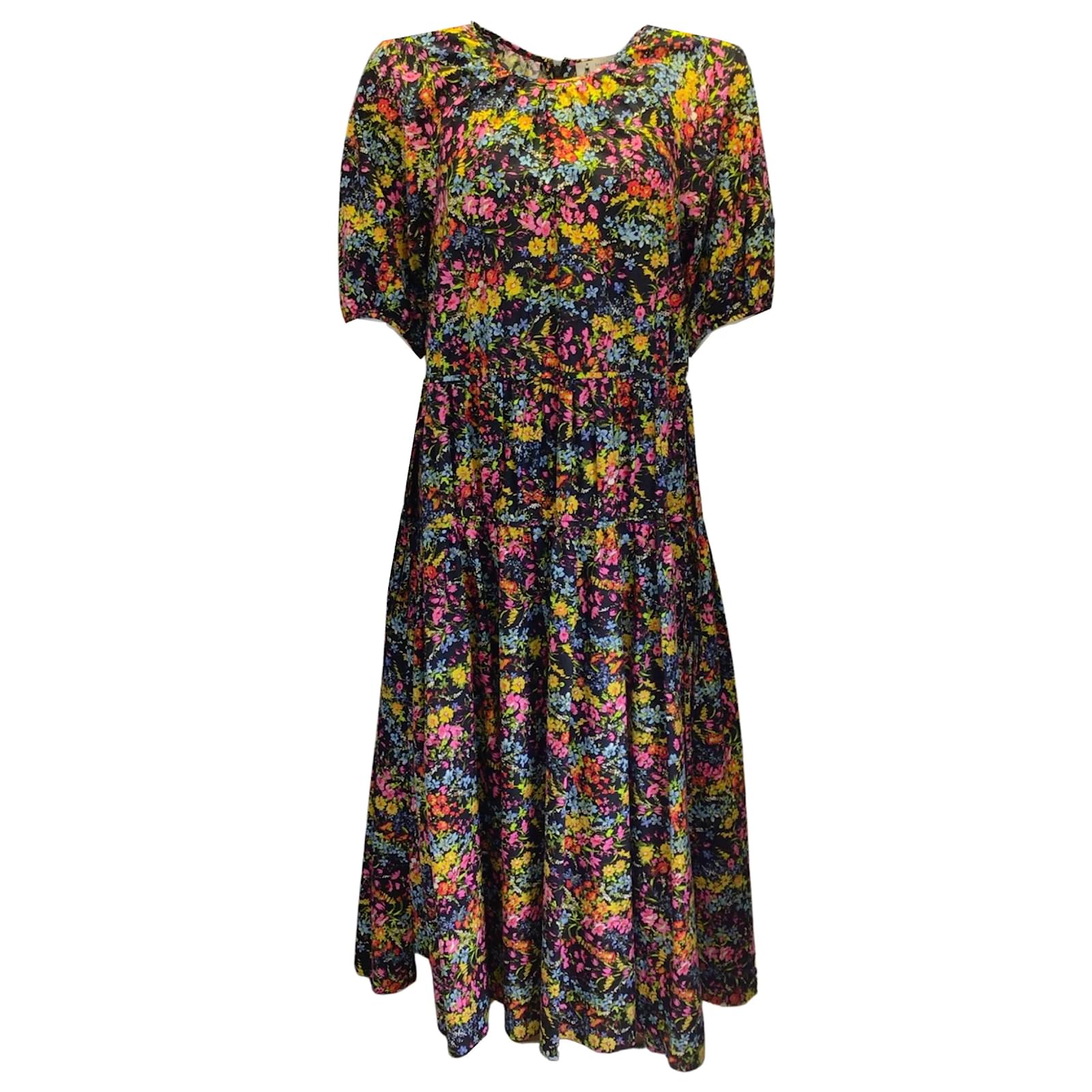 Autre Marque Leur Logette Black Multi Floral Printed Midi Dress