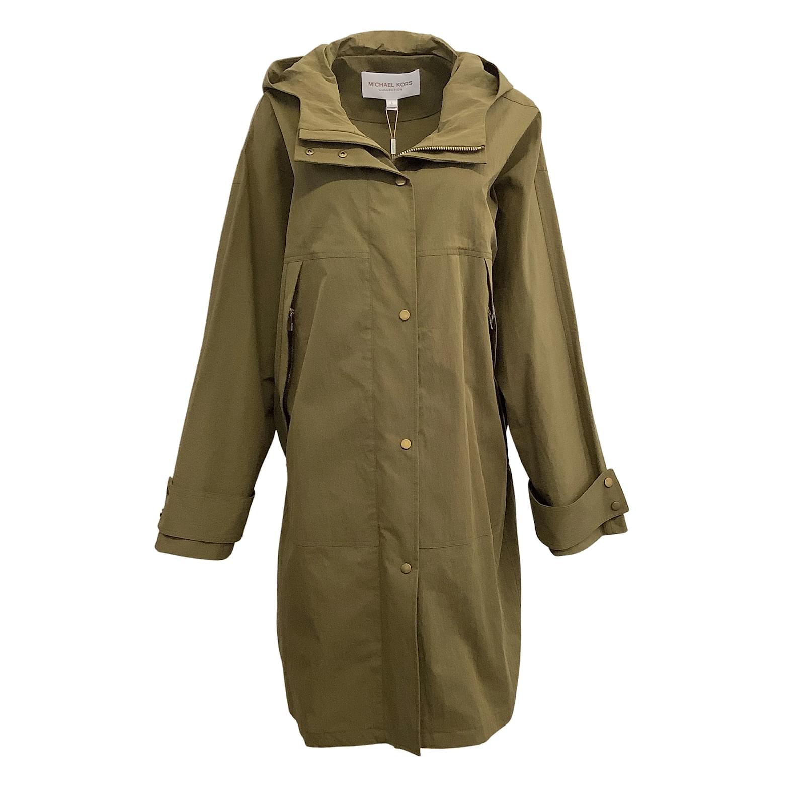 Michael Kors Collection Juniper All Weather Hooded Coat Green Cotton ref.937989 Joli Closet