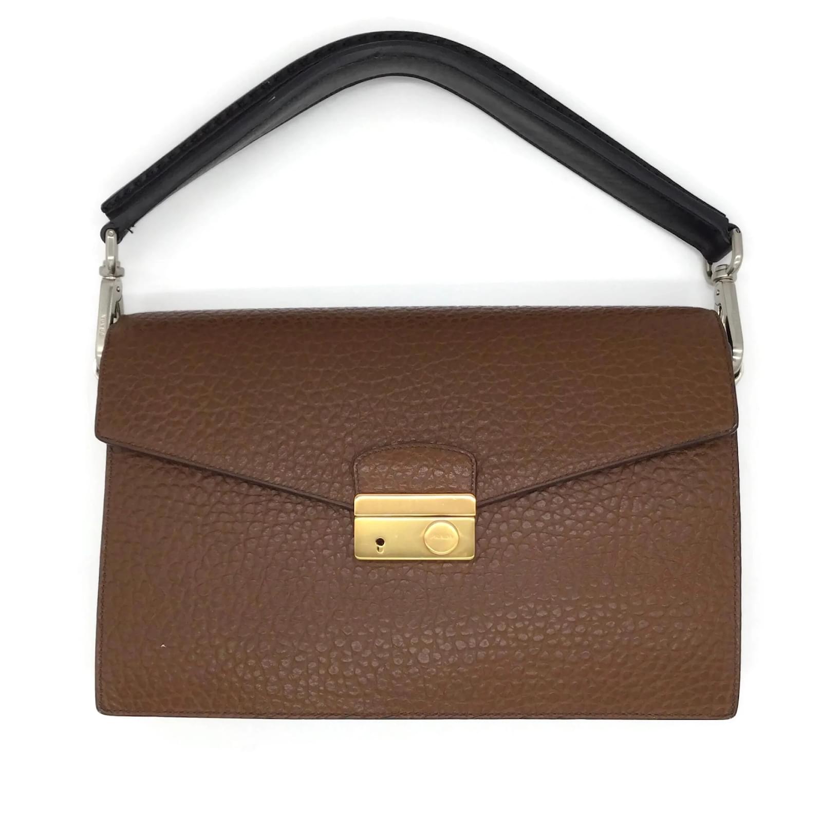 Prada Berlino Sound Brown Pebbled Leather Shoulder Bag ref