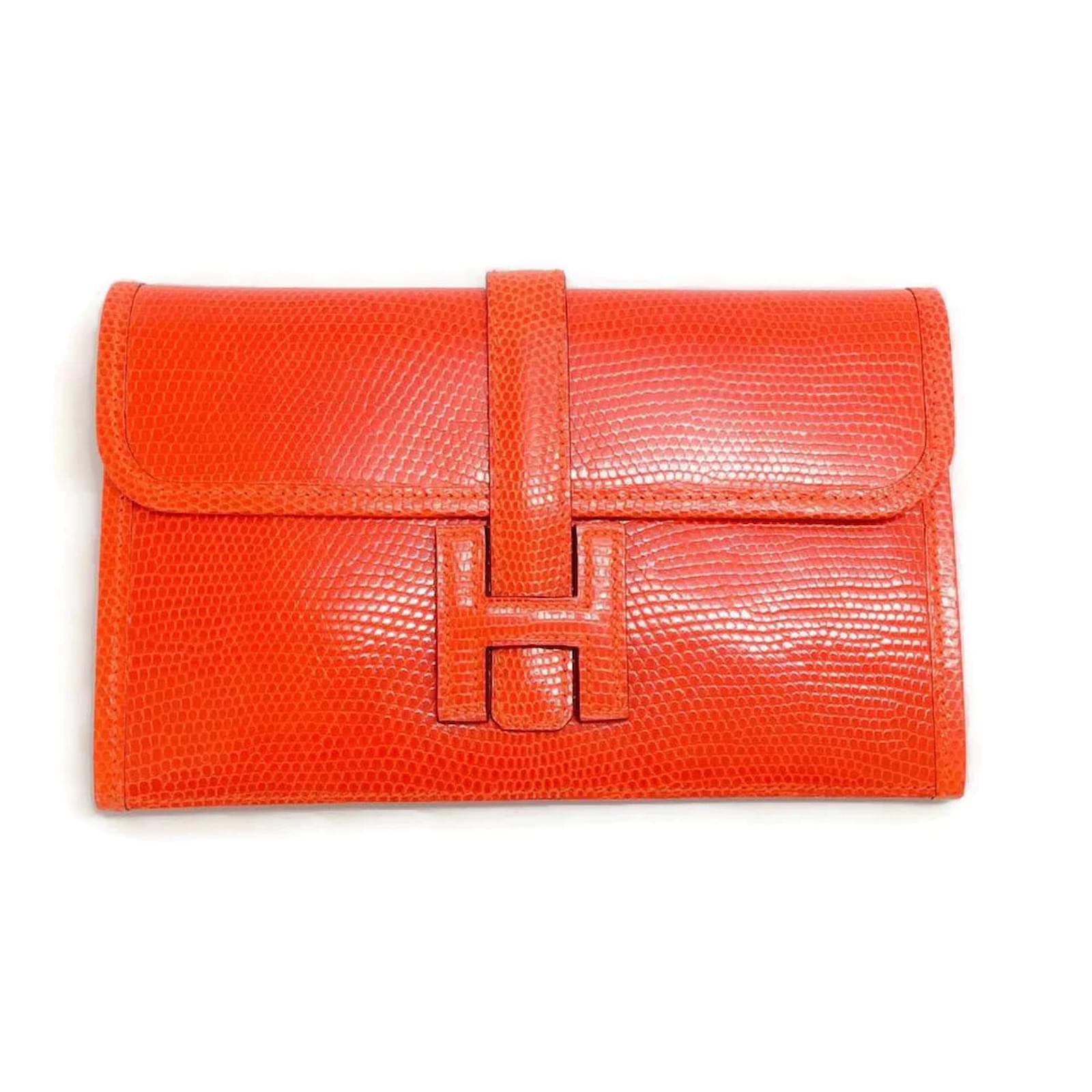 HERMES PARIS Orange Poppy Pebbled Leather CLUTCH Wallet Dogon 