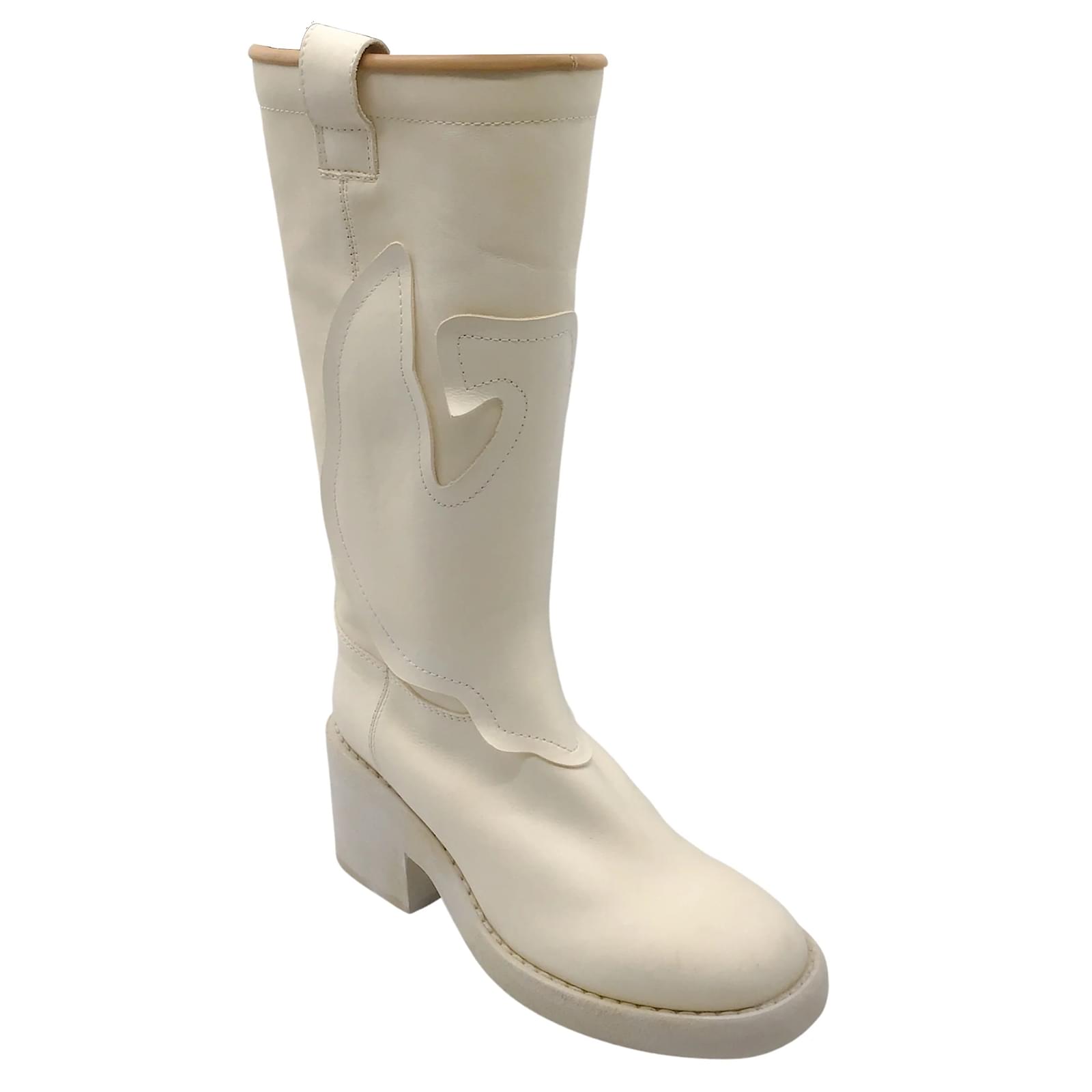 MM6 Maison Martin Margiela Ivory / Tan Leather Trimmed Distressed