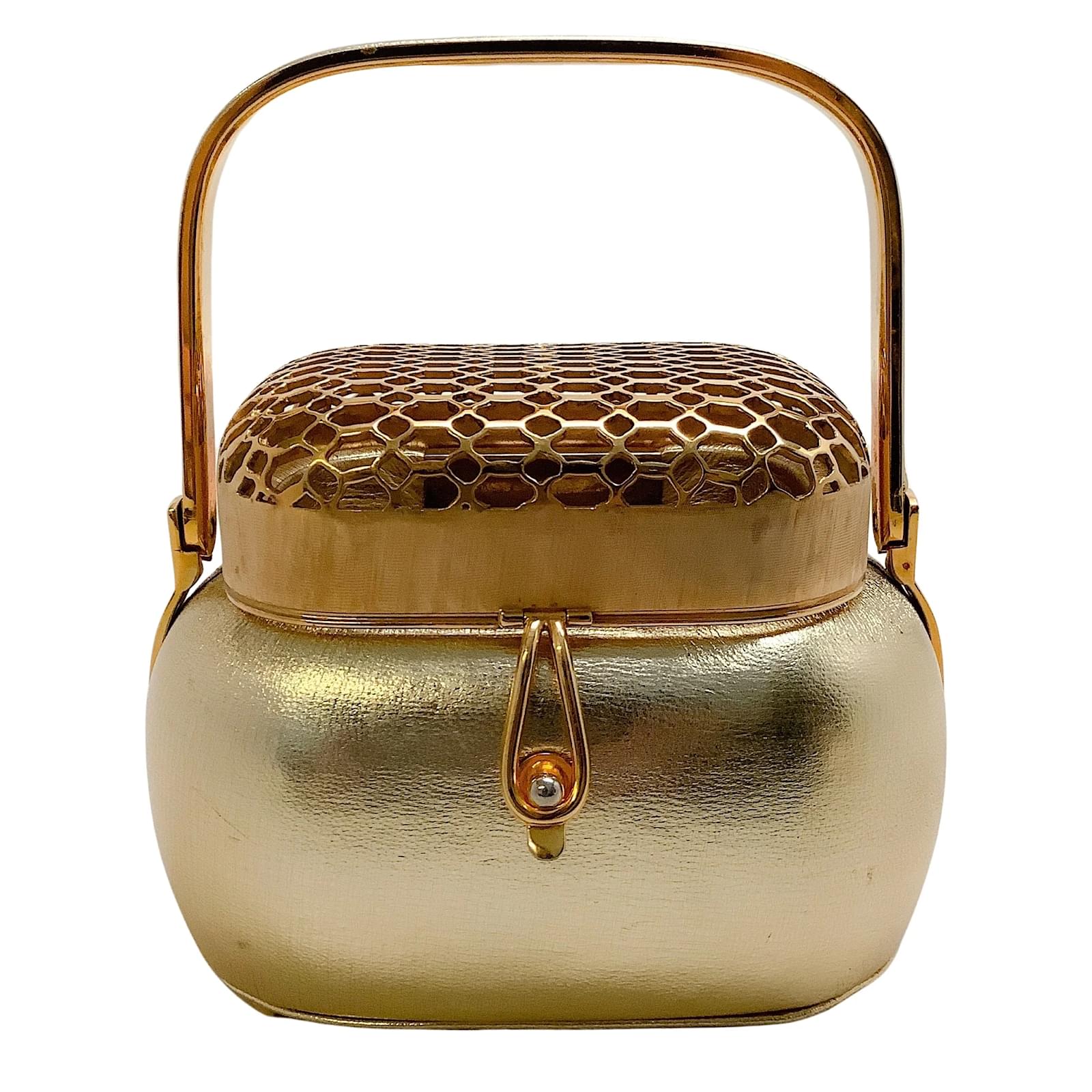 Judith Leiber Sac de soirée vintage en cuir doré avec dessus en maille  métallique ref.938430 - Joli Closet