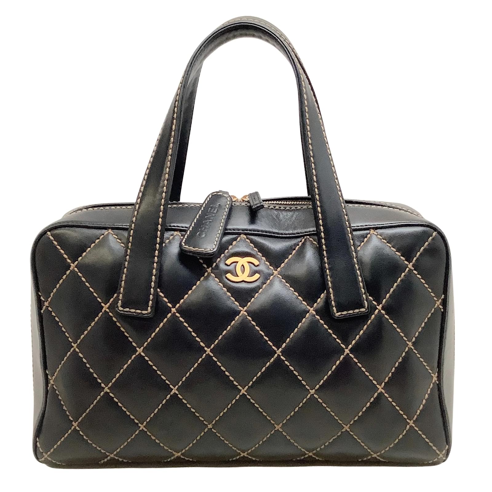 Chanel Black Leather Surpique Bowler Satchel ref.938802 - Joli Closet